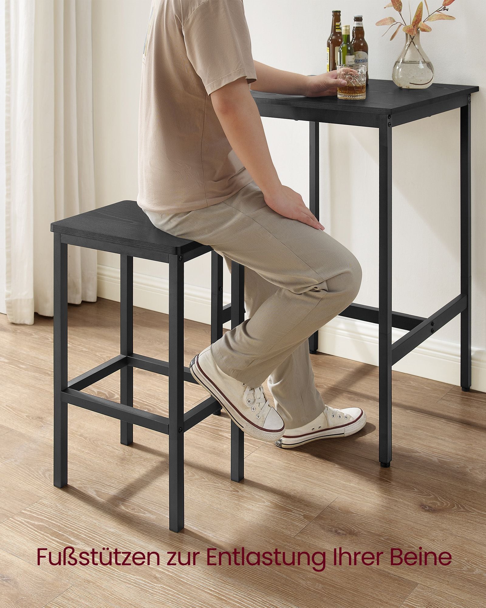 Bartafel met 2 stoelen – keuken – ebbenhout zwart-inktzwart