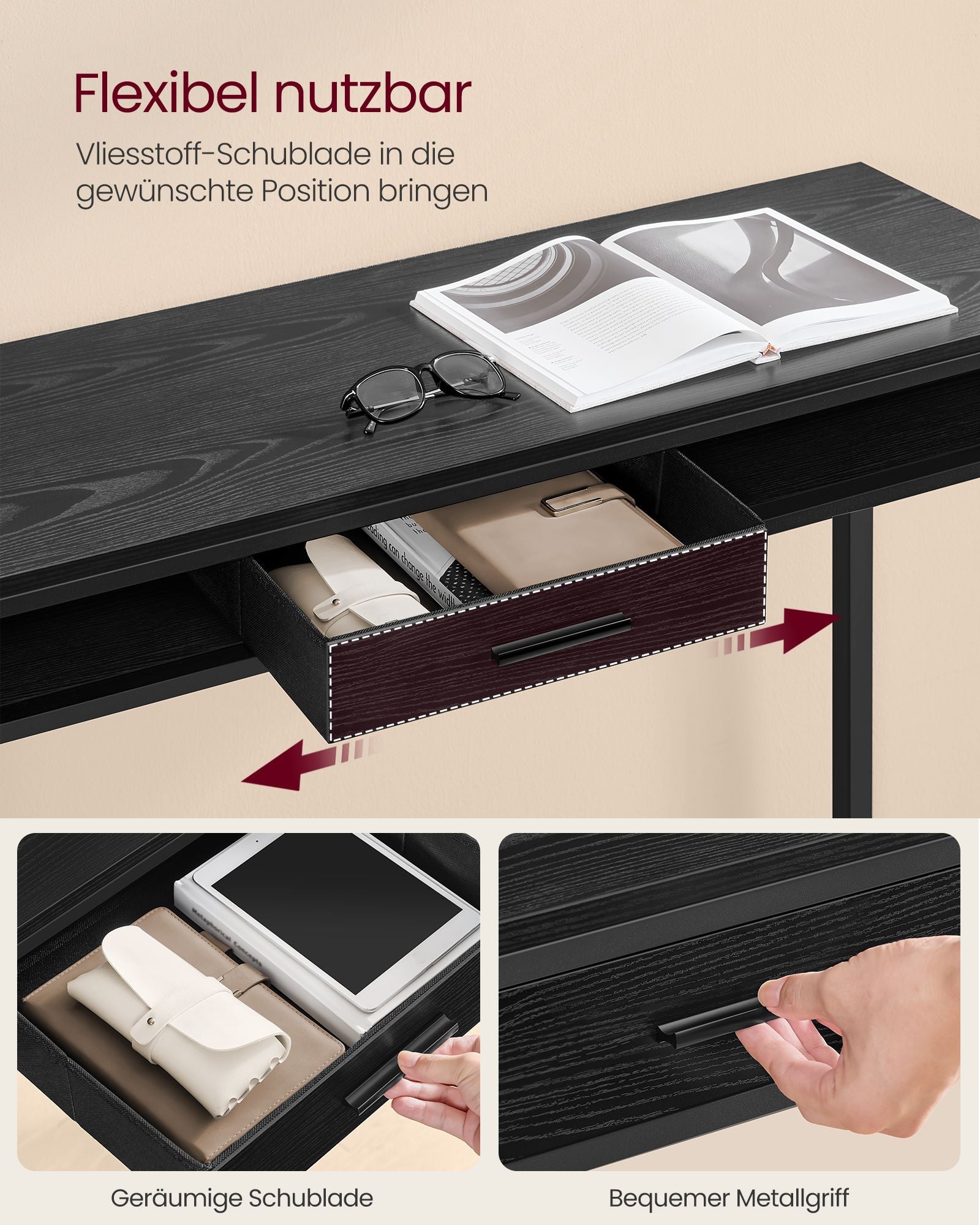 Bartafel Met Laadstation En Lade In Ebbenhout Zwart