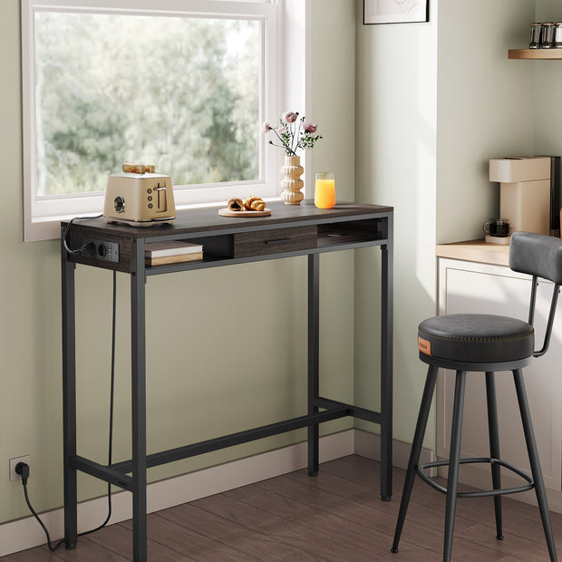 Bijzettafel rechthoekig – Met laadstation – Flexibele lade – Asbruin en staal