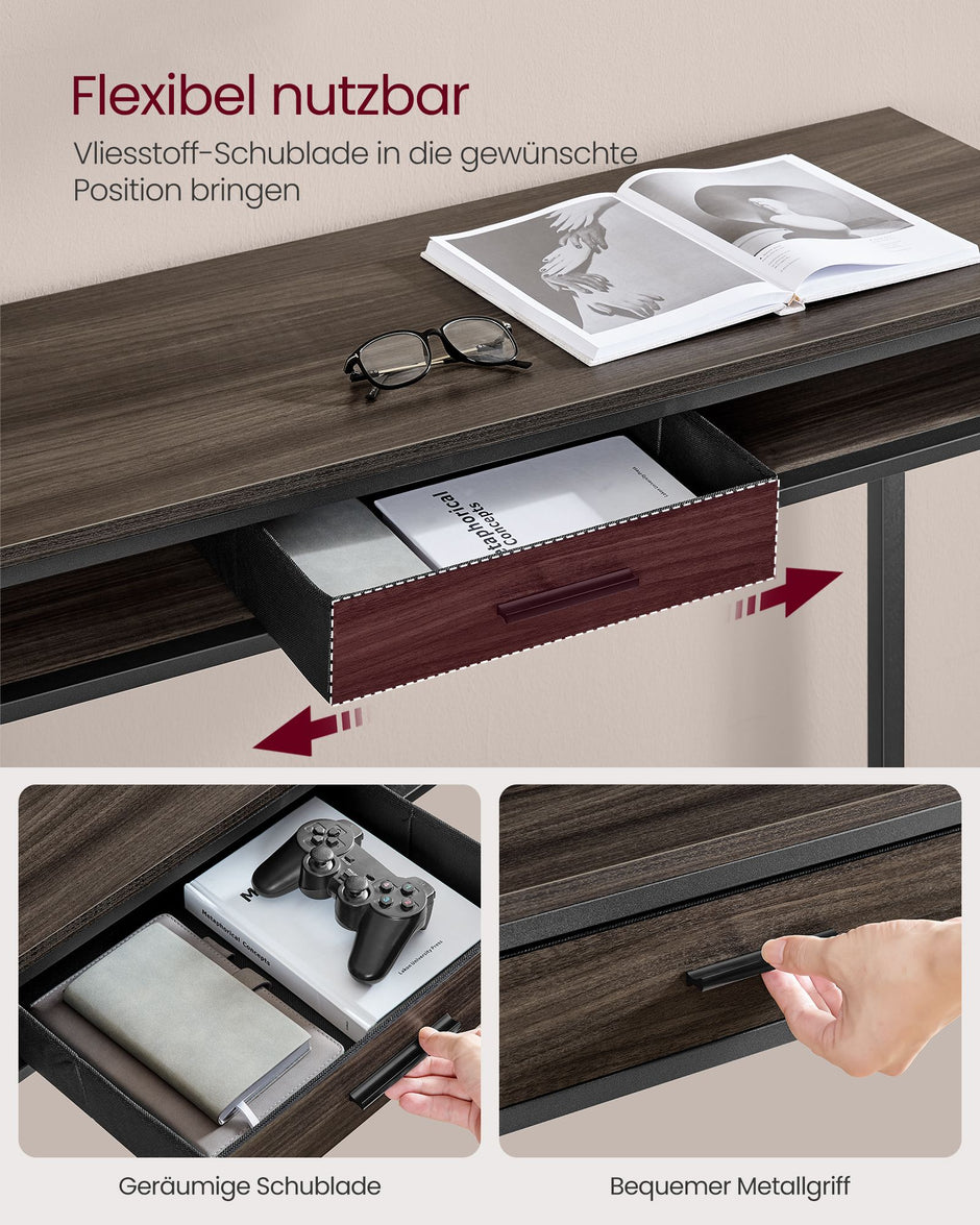 Bijzettafel rechthoekig – Met laadstation – Flexibele lade – Asbruin en staal