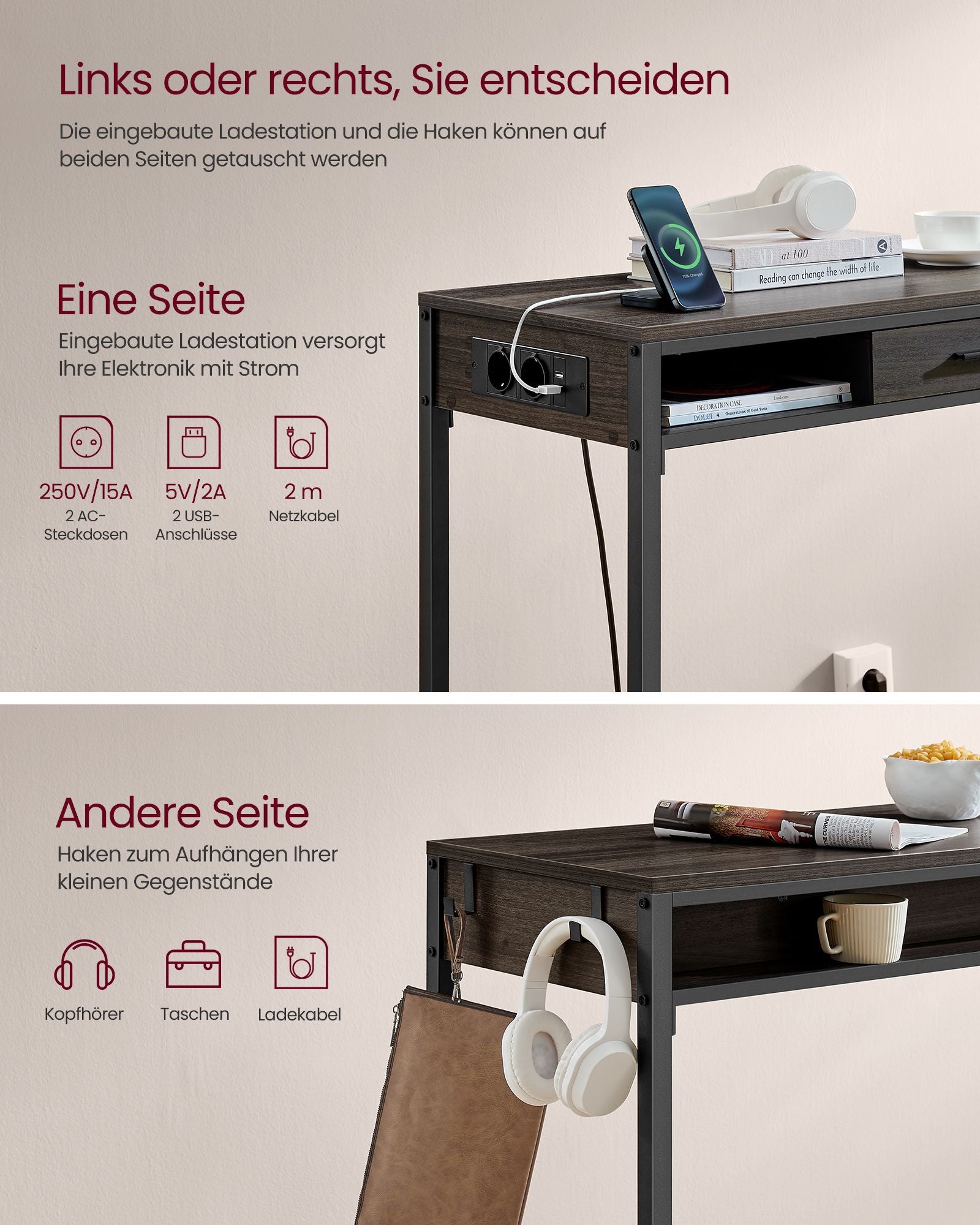 Bartafel Met Laadstation En Lade 40 X 99,8 X 104,6 Cm