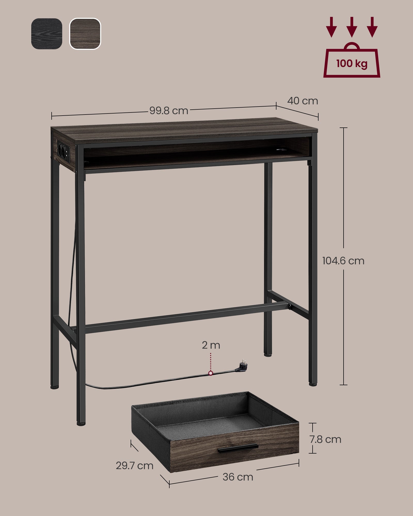 Bartafel Met Laadstation En Lade 40 X 99,8 X 104,6 Cm