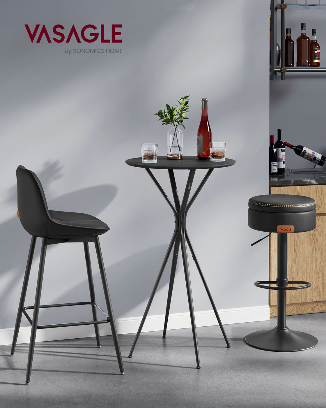 Bartafel met metalen frame 60 x 60 x 105 cm inktzwart-matzwart