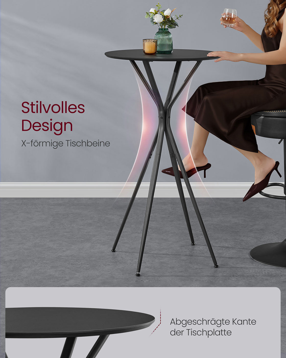 Bartafel met metalen frame 60 x 60 x 105 cm inktzwart-matzwart
