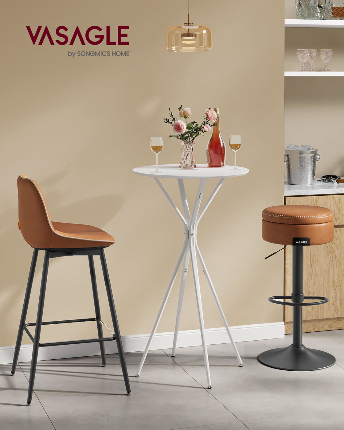 Bartafel met metalen frame 60 x 60 x 105 cm wolkwit-mat wit