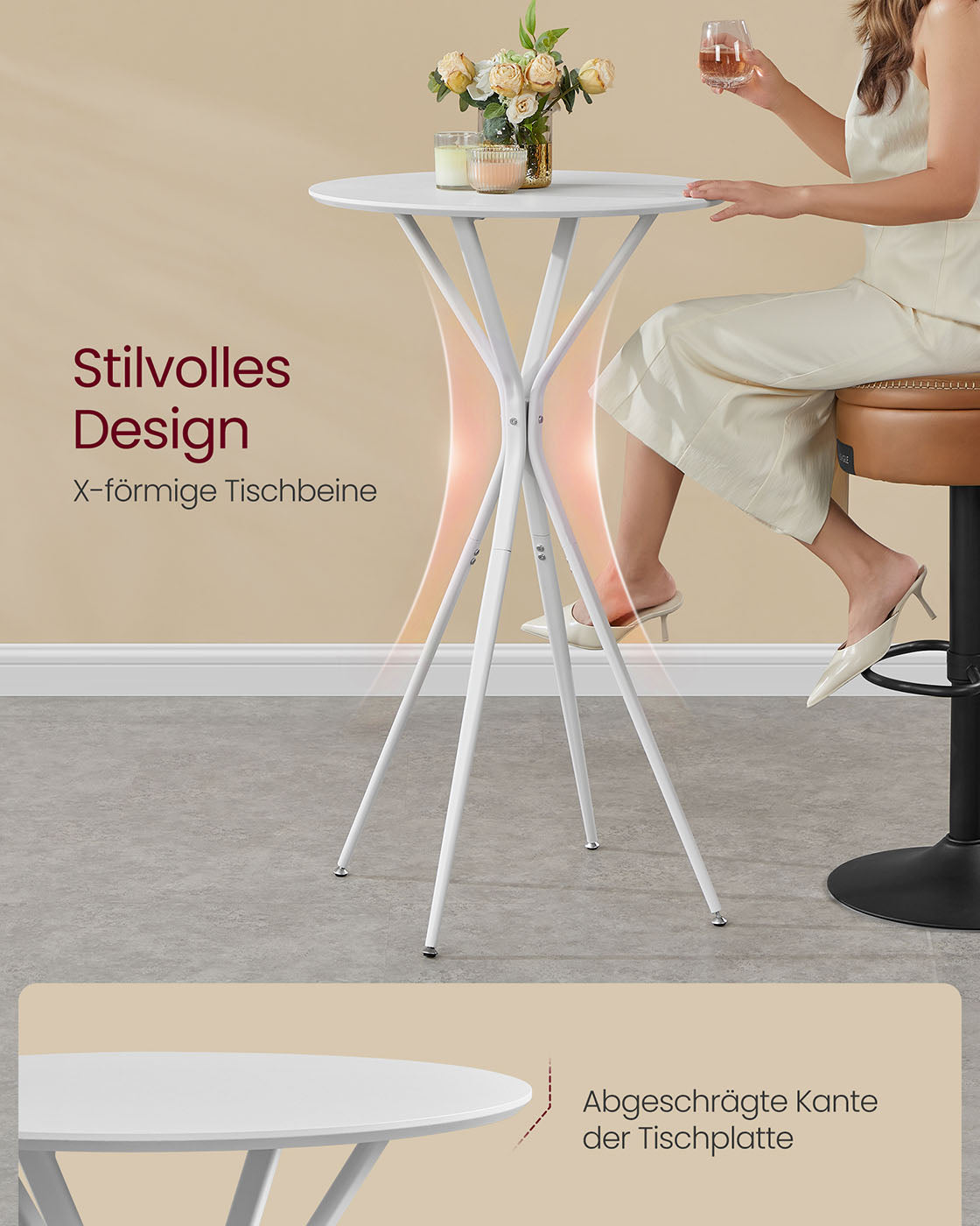 Bartafel met metalen frame 60 x 60 x 105 cm wolkwit-mat wit