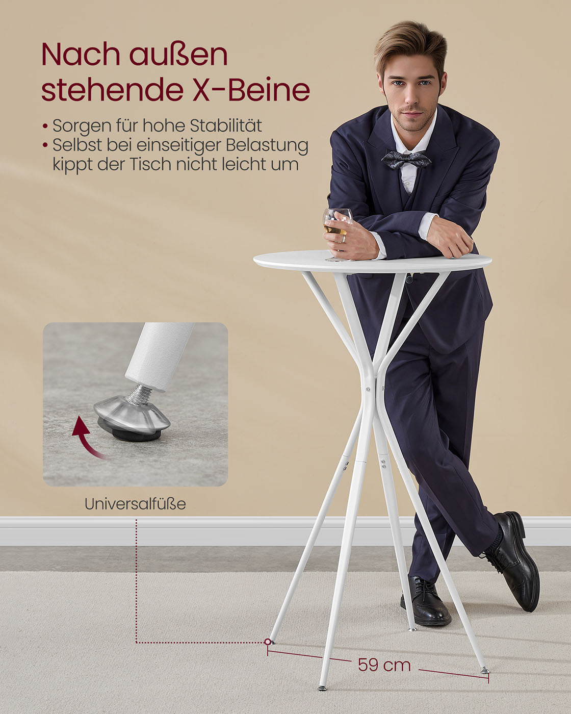Bartafel met metalen frame 60 x 60 x 105 cm wolkwit-mat wit