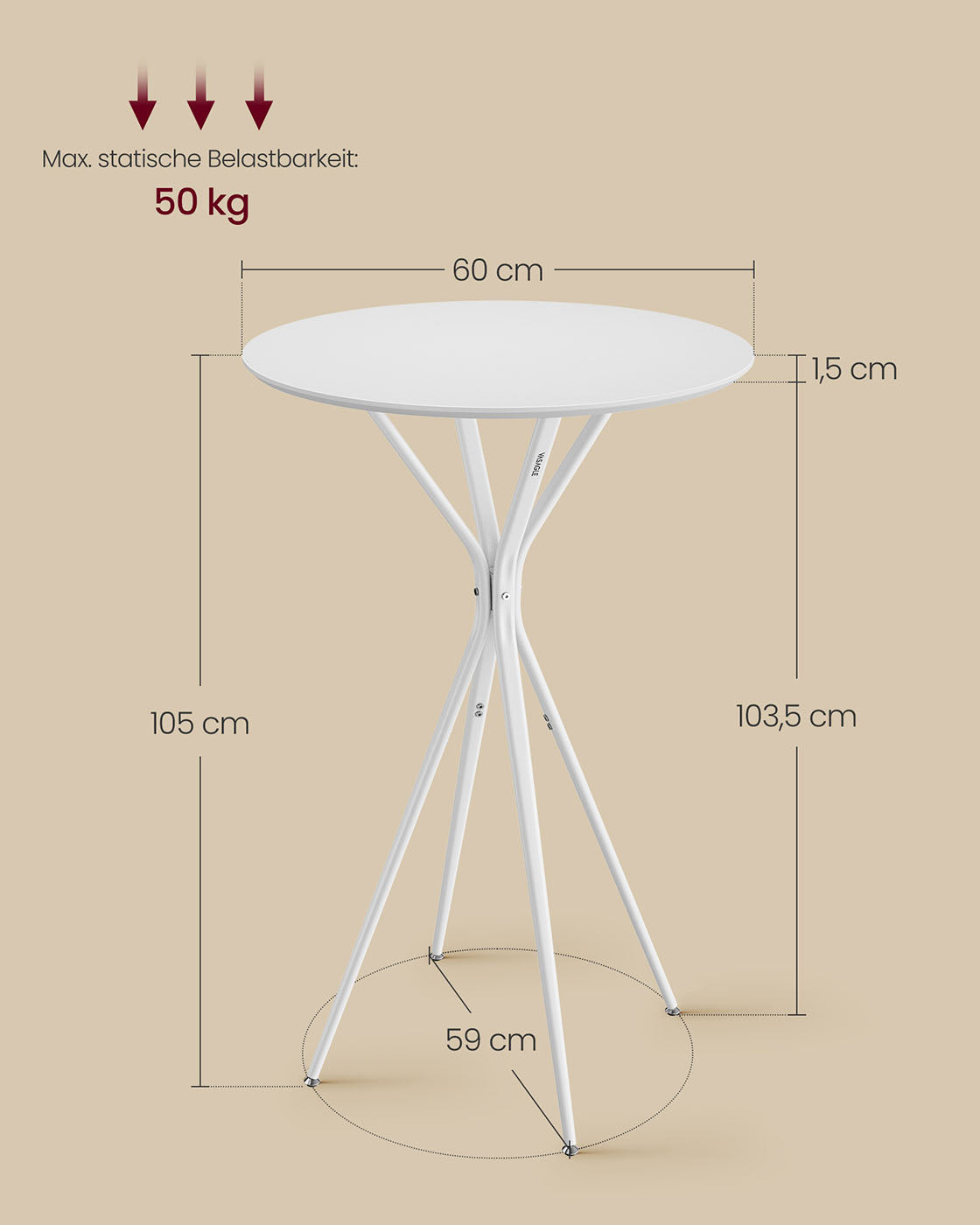 Bartafel met metalen frame 60 x 60 x 105 cm wolkwit-mat wit