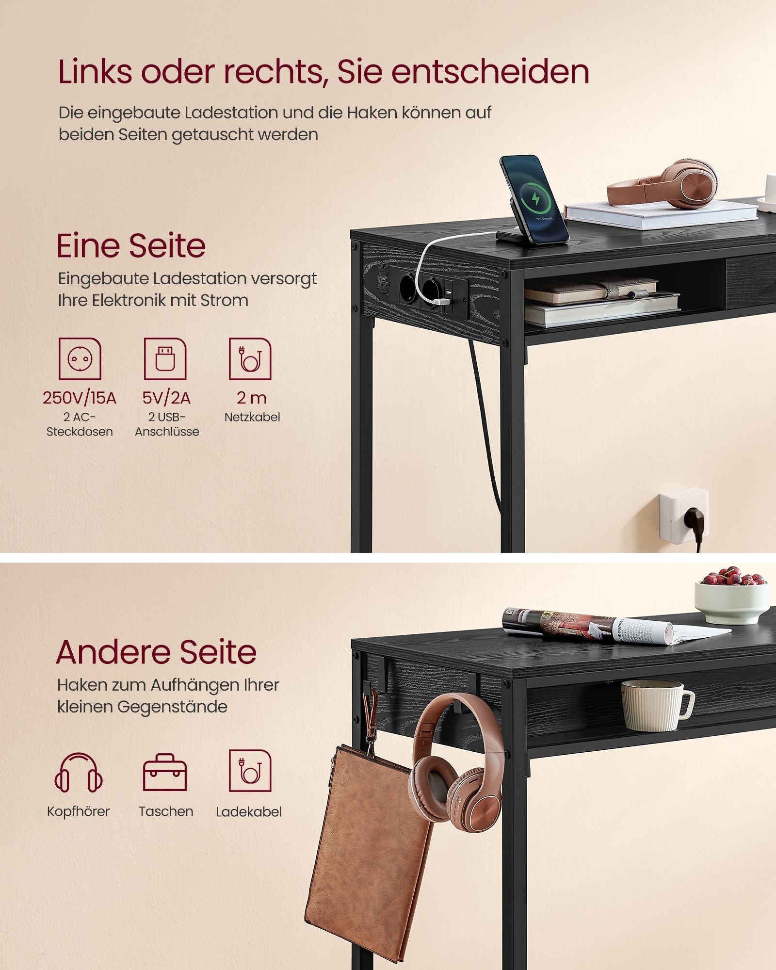 Bartafel Met Lade 40 X 120 X 104,6 Cm Ebbenhout Zwart