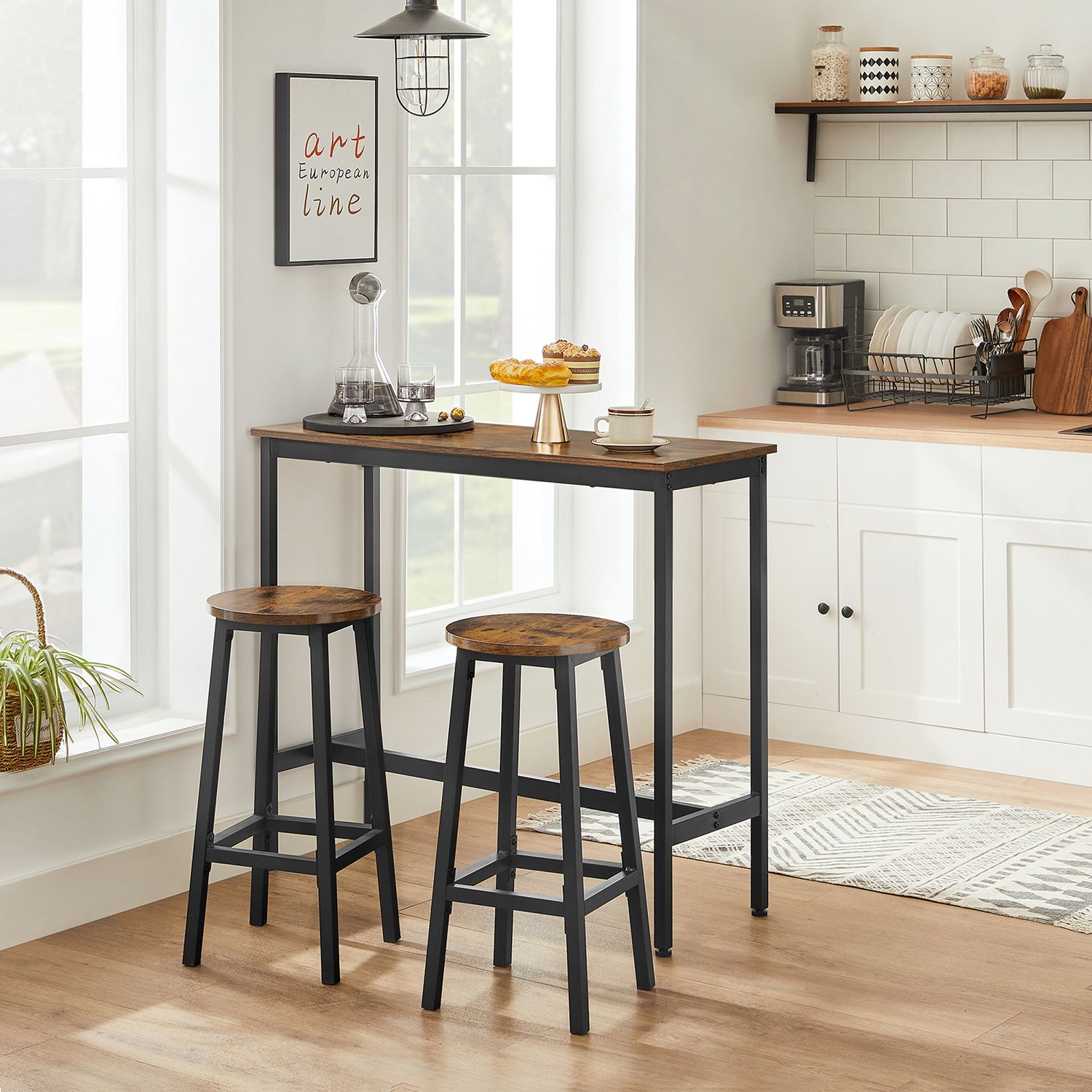 Bartafelset – met 2 barkrukken – vintage bruin-zwart