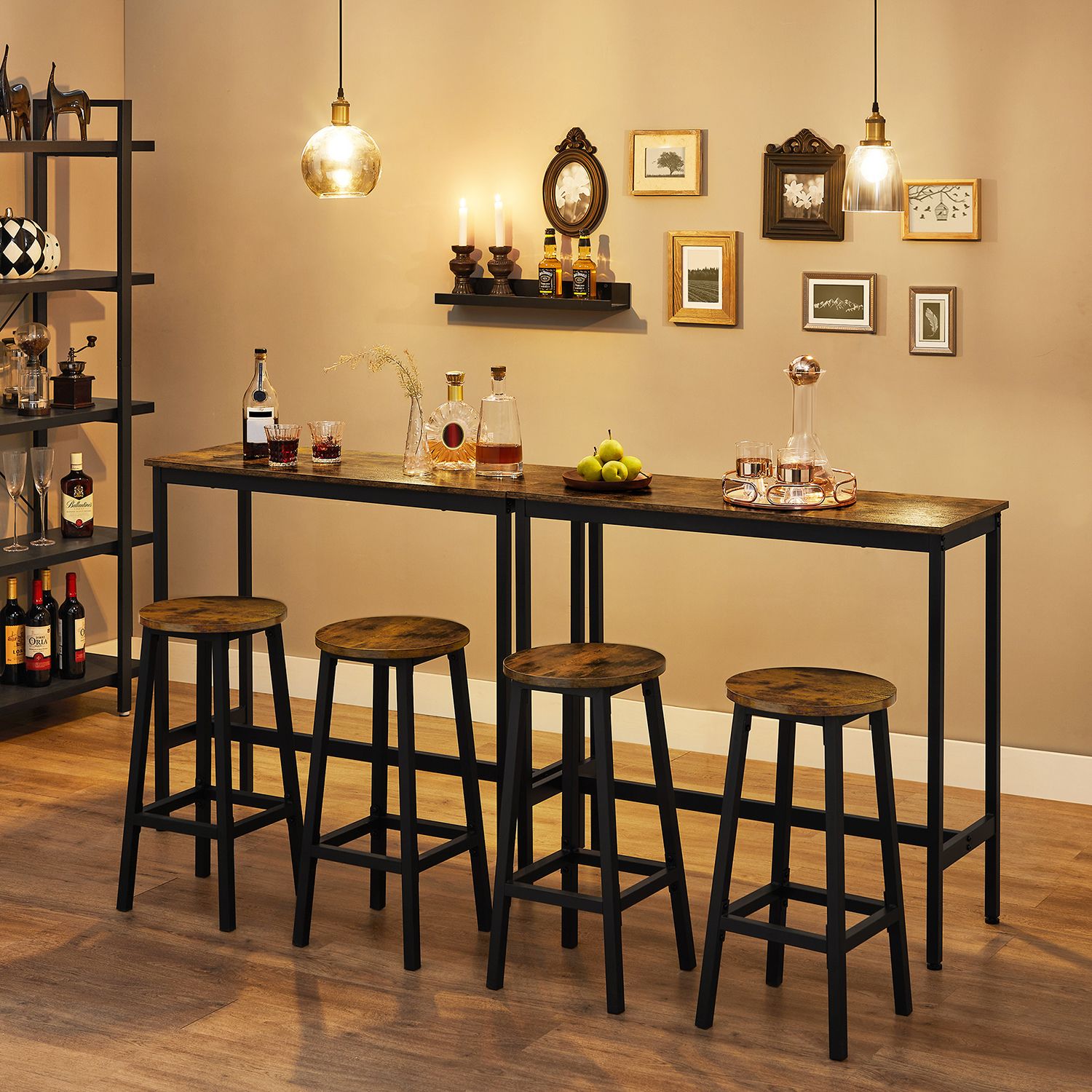 Bartafelset – met 2 barkrukken – vintage bruin-zwart