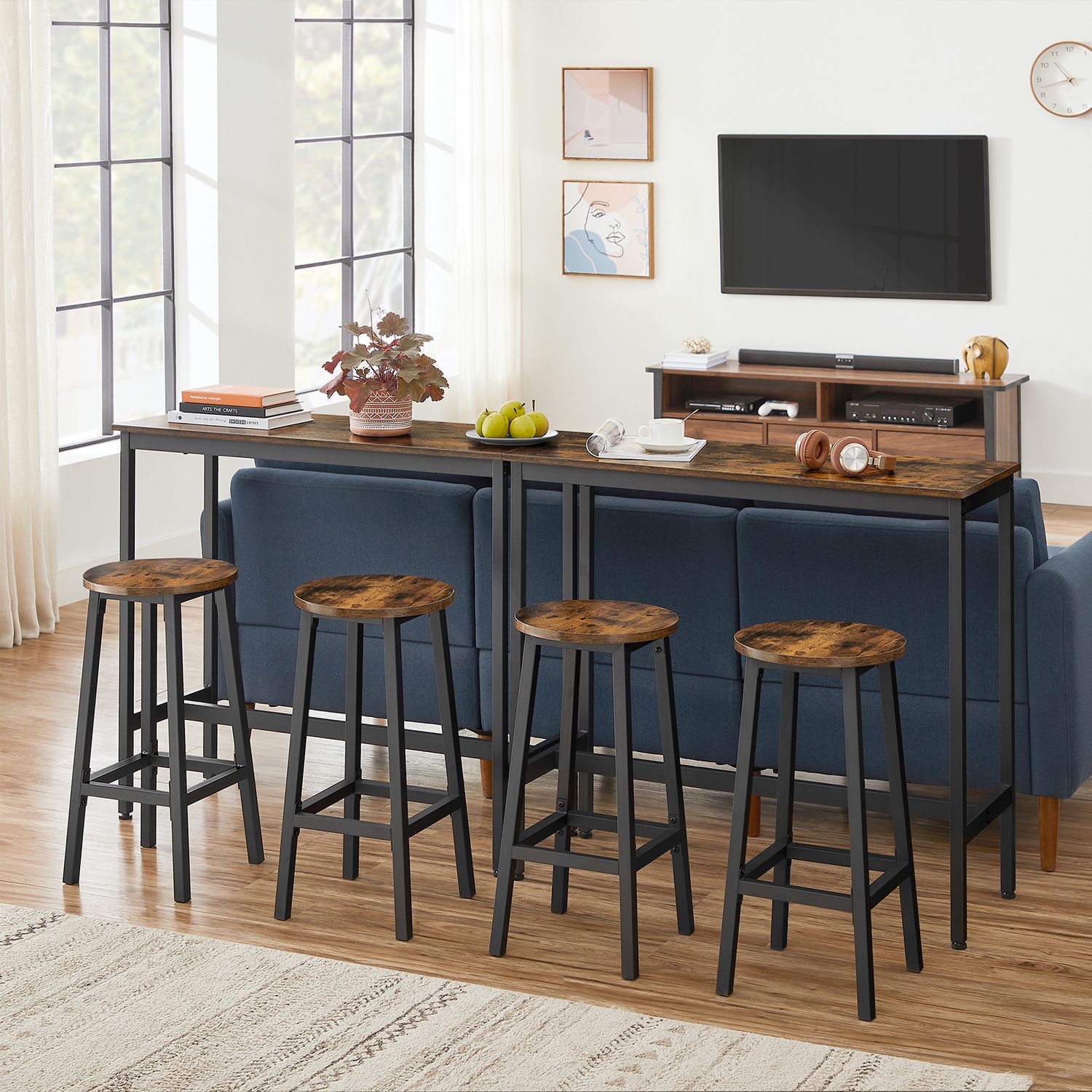 Bartafelset – met 2 barkrukken – vintage bruin-zwart