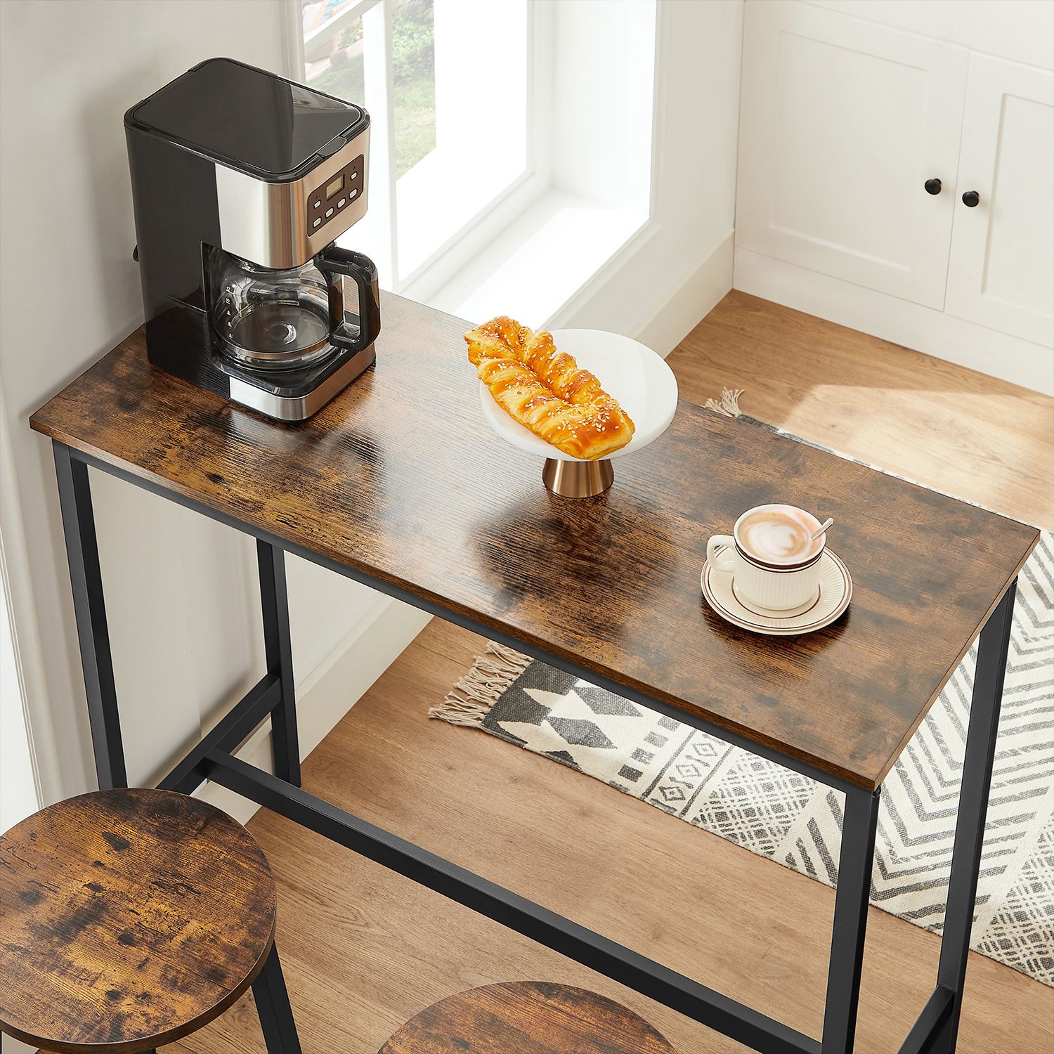 Bartafelset – met 2 barkrukken – vintage bruin-zwart