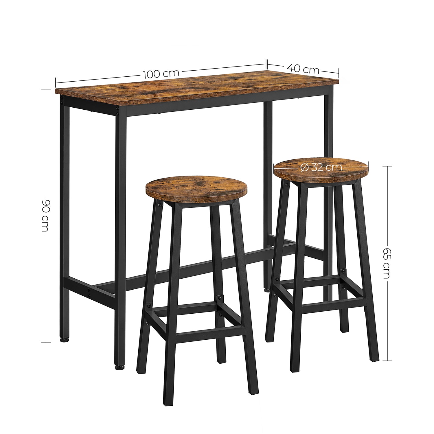 Bartafelset – met 2 barkrukken – vintage bruin-zwart