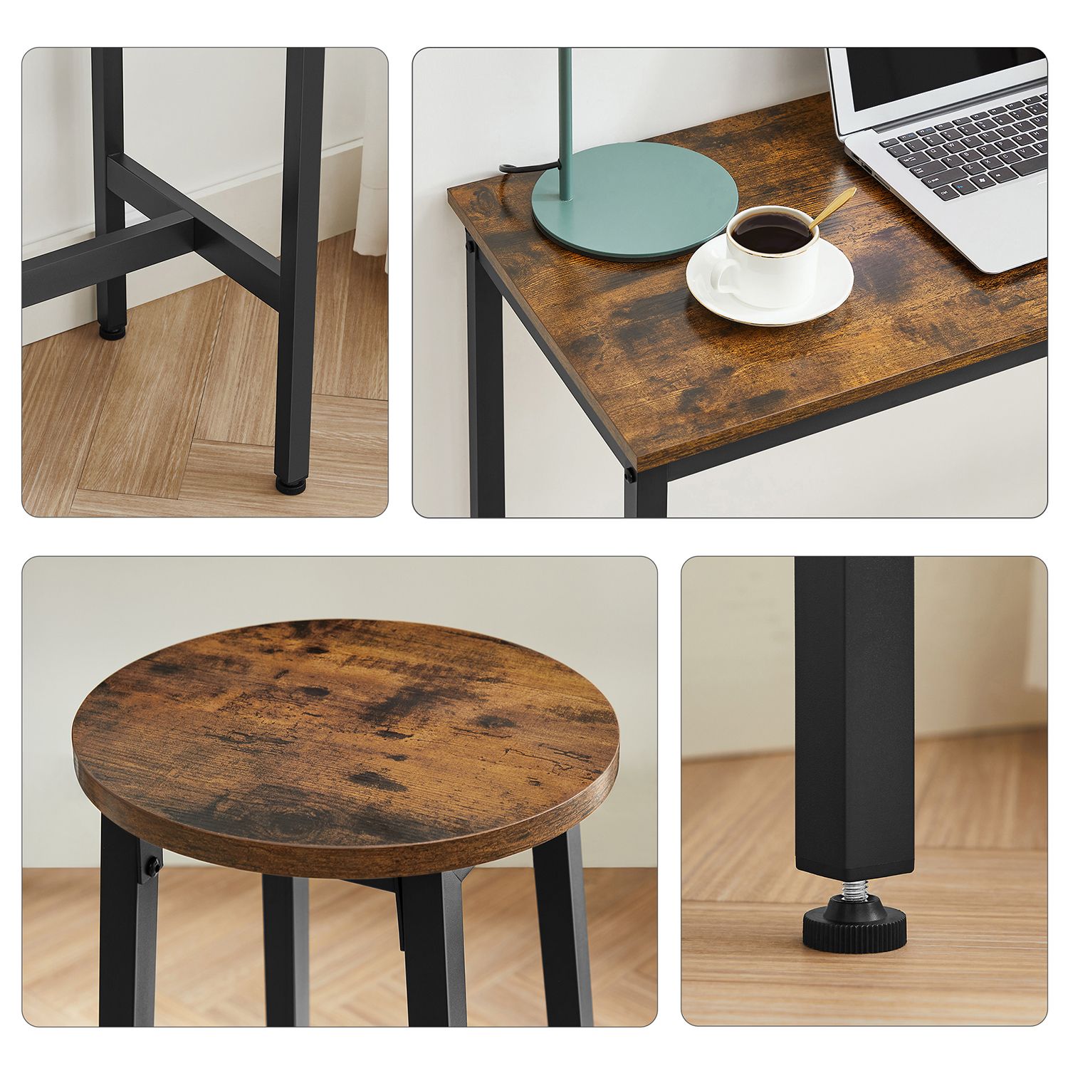 Bartafelset – met 2 barkrukken – vintage bruin-zwart