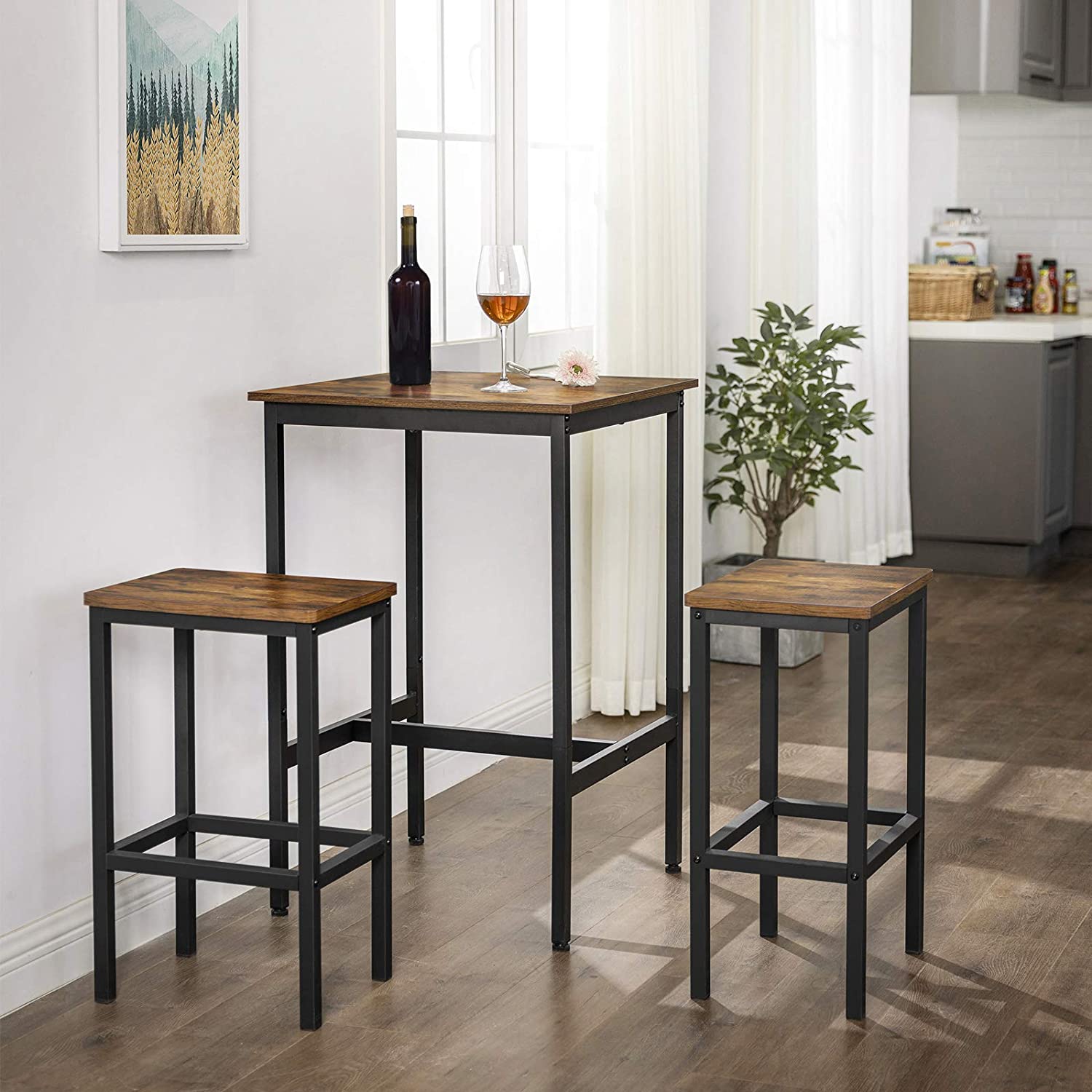 Bartafel - Hoge keukentafel - 60 x 60 x 92 cm - Stalen frame