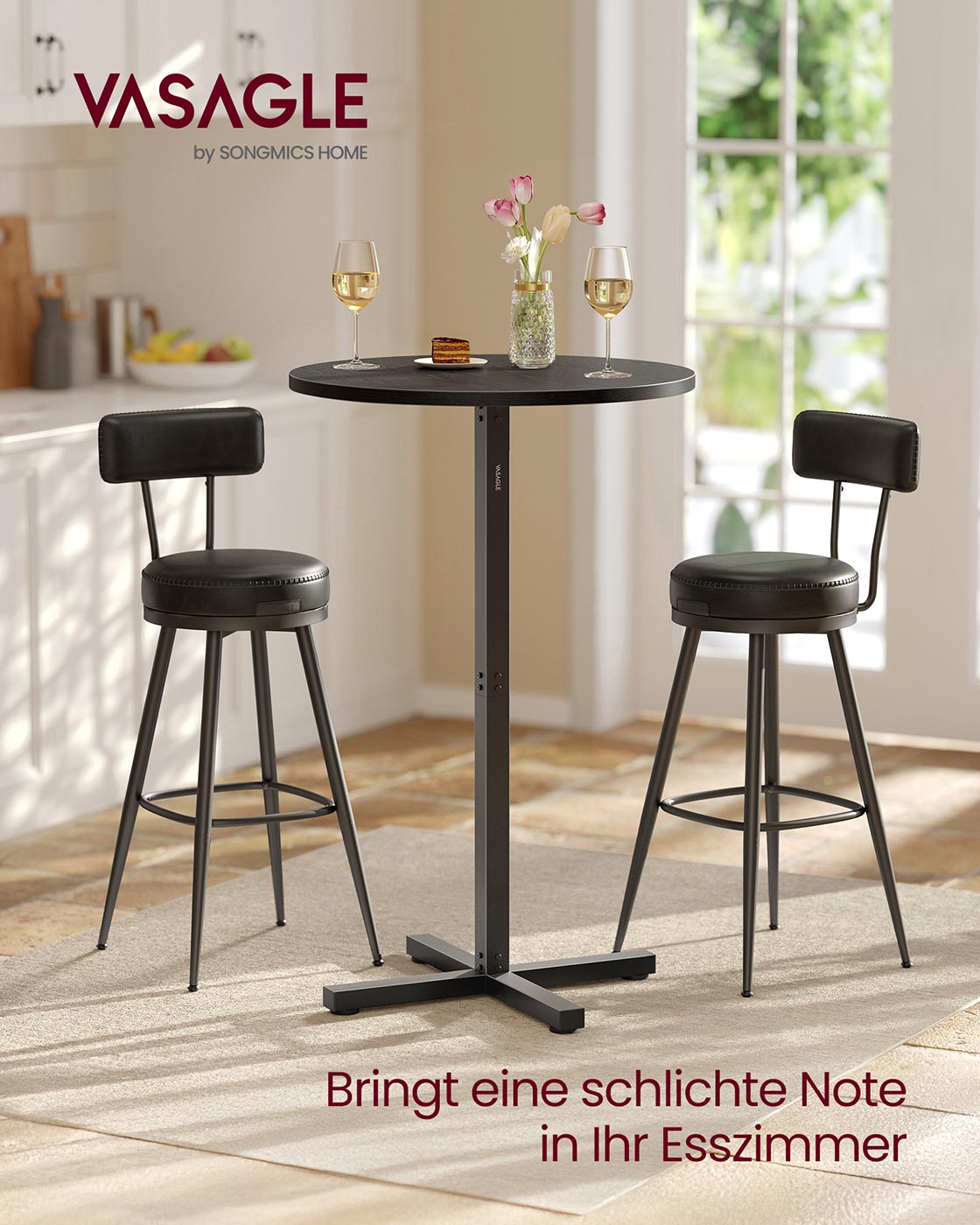 Bartafel – Rond – 60 x 60 x 104,5 cm – Ebbenhoutzwart