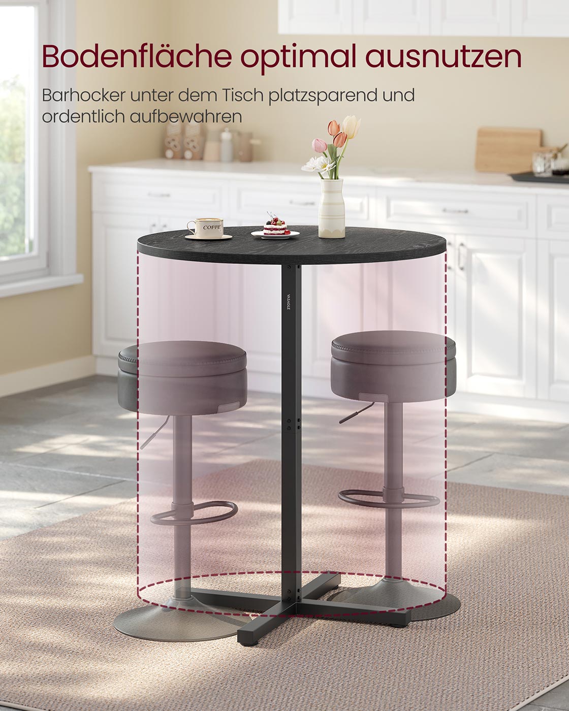 Bartafel – Rond – 60 x 60 x 104,5 cm – Ebbenhoutzwart