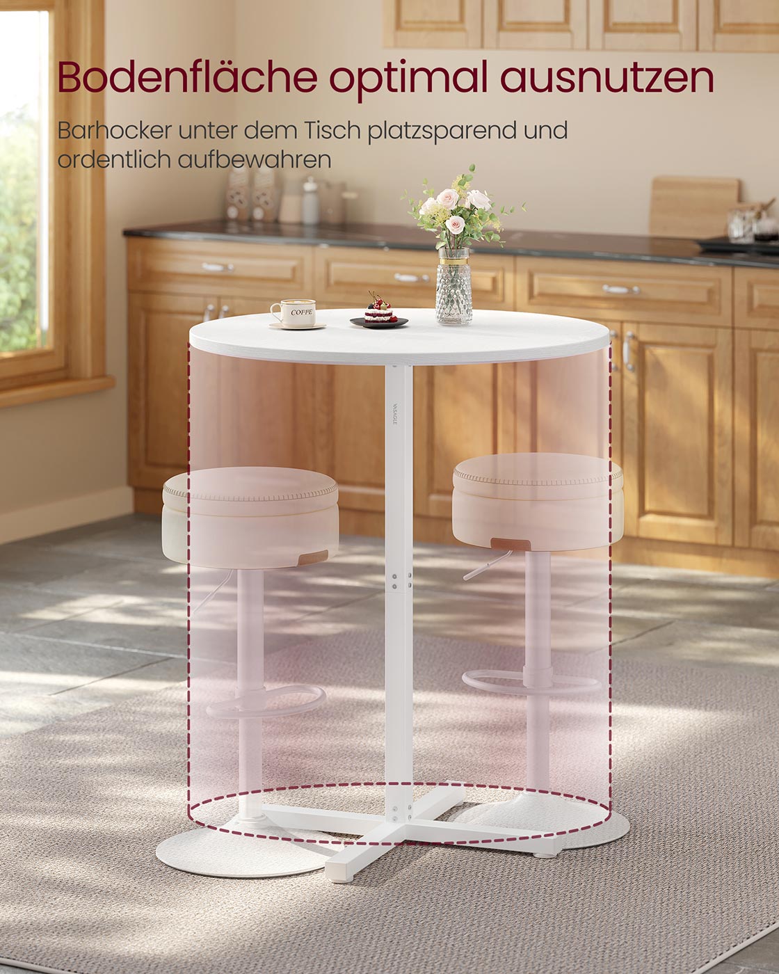 Bartafel – Rond – 60 x 60 x 104,5 cm – Sneeuwwit