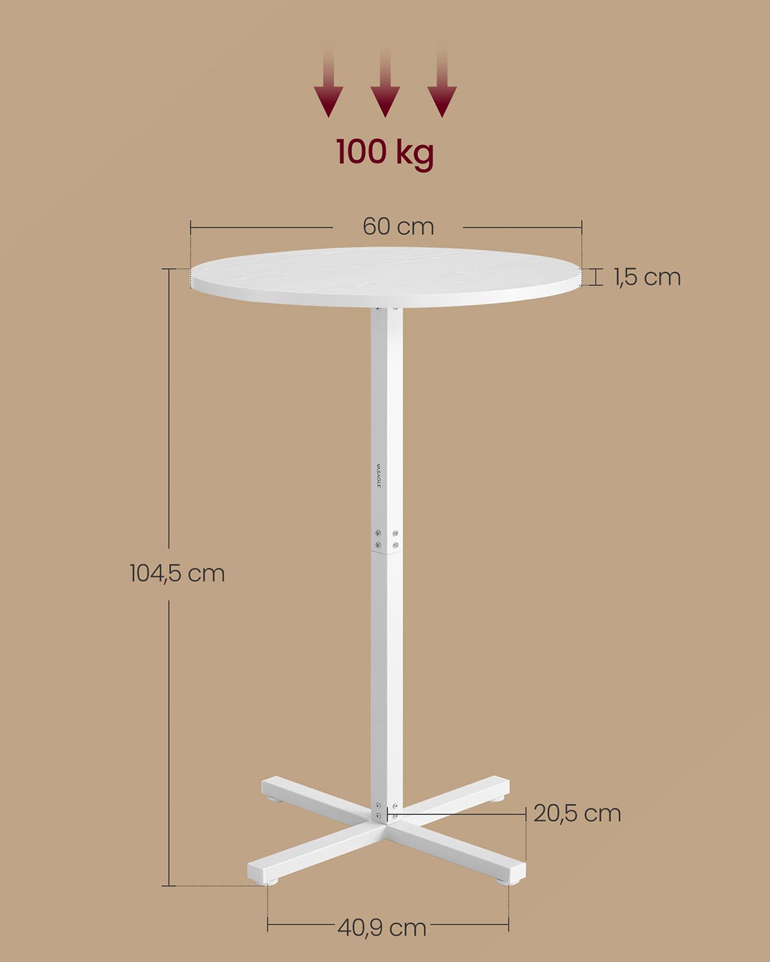 Bartafel – Rond – 60 x 60 x 104,5 cm – Sneeuwwit