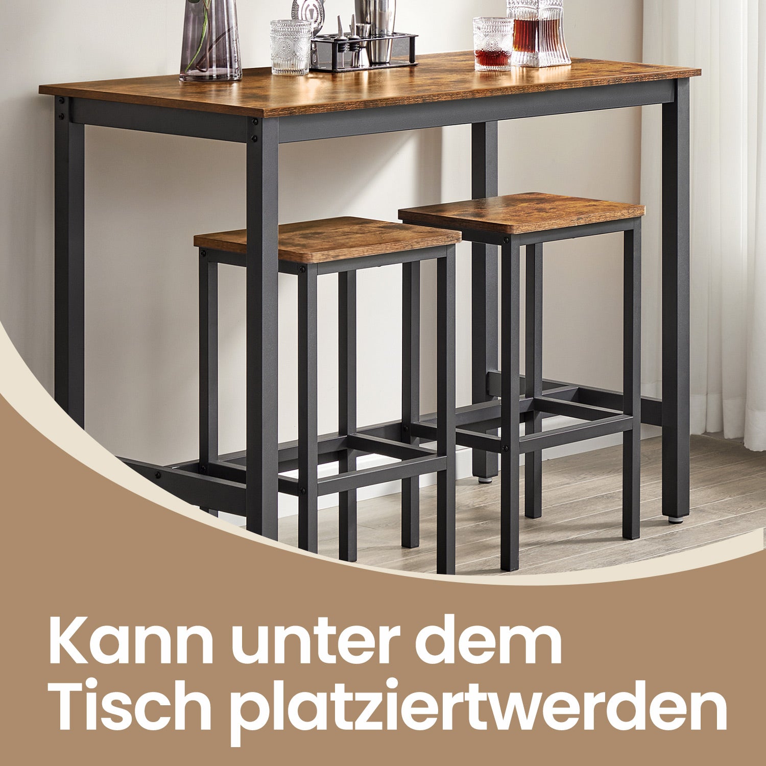 Bartafel – Industriële Look – Met 2 Barkrukken