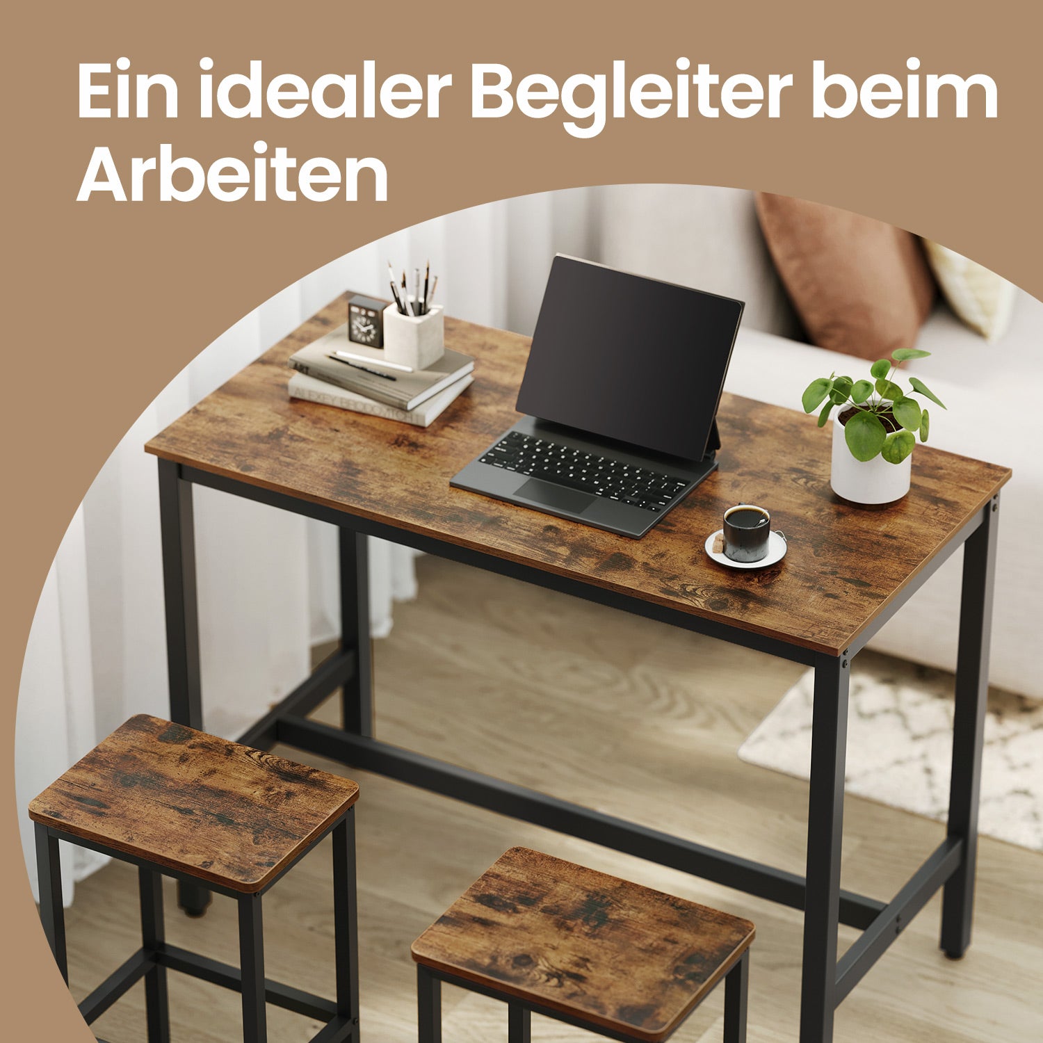 Bartafel – Industriële Look – Met 2 Barkrukken