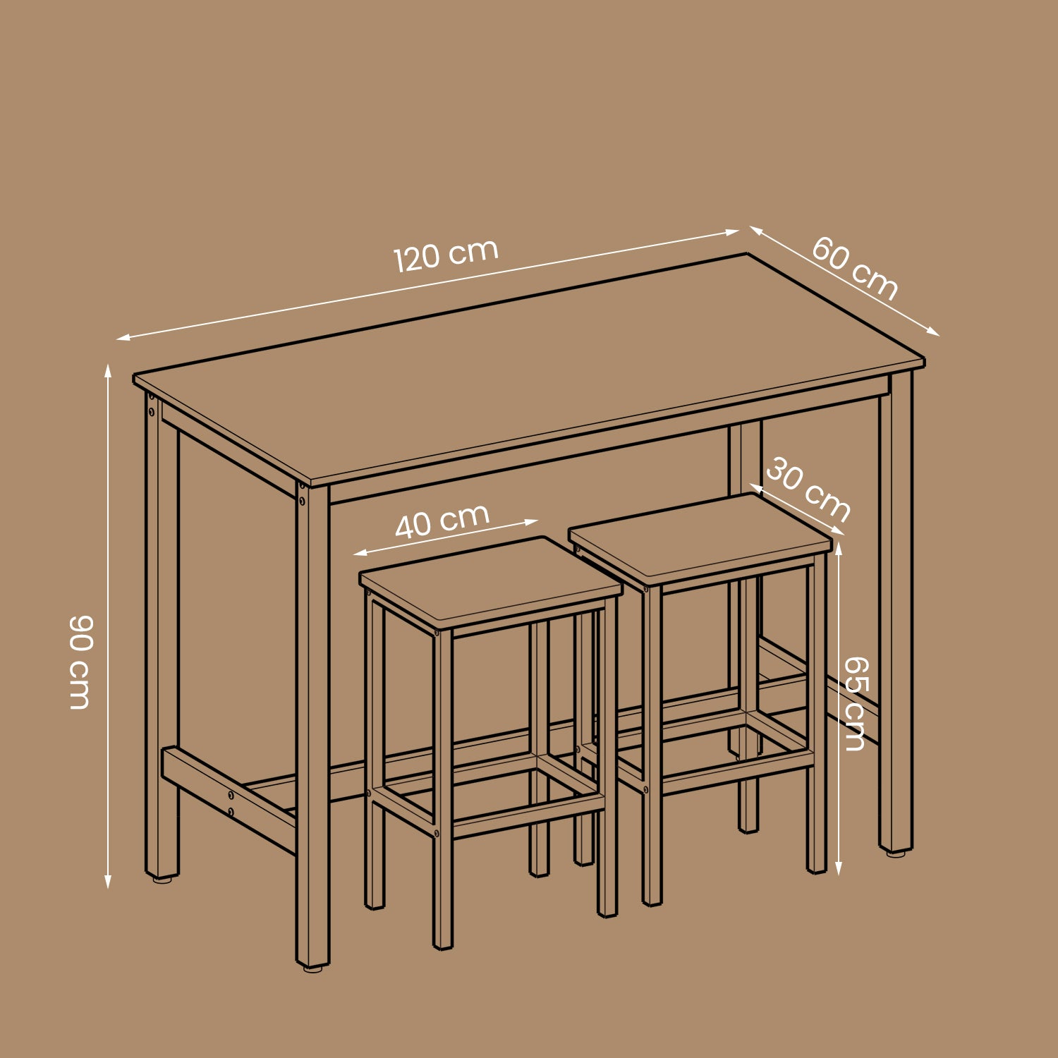 Bartafel – Industriële Look – Met 2 Barkrukken