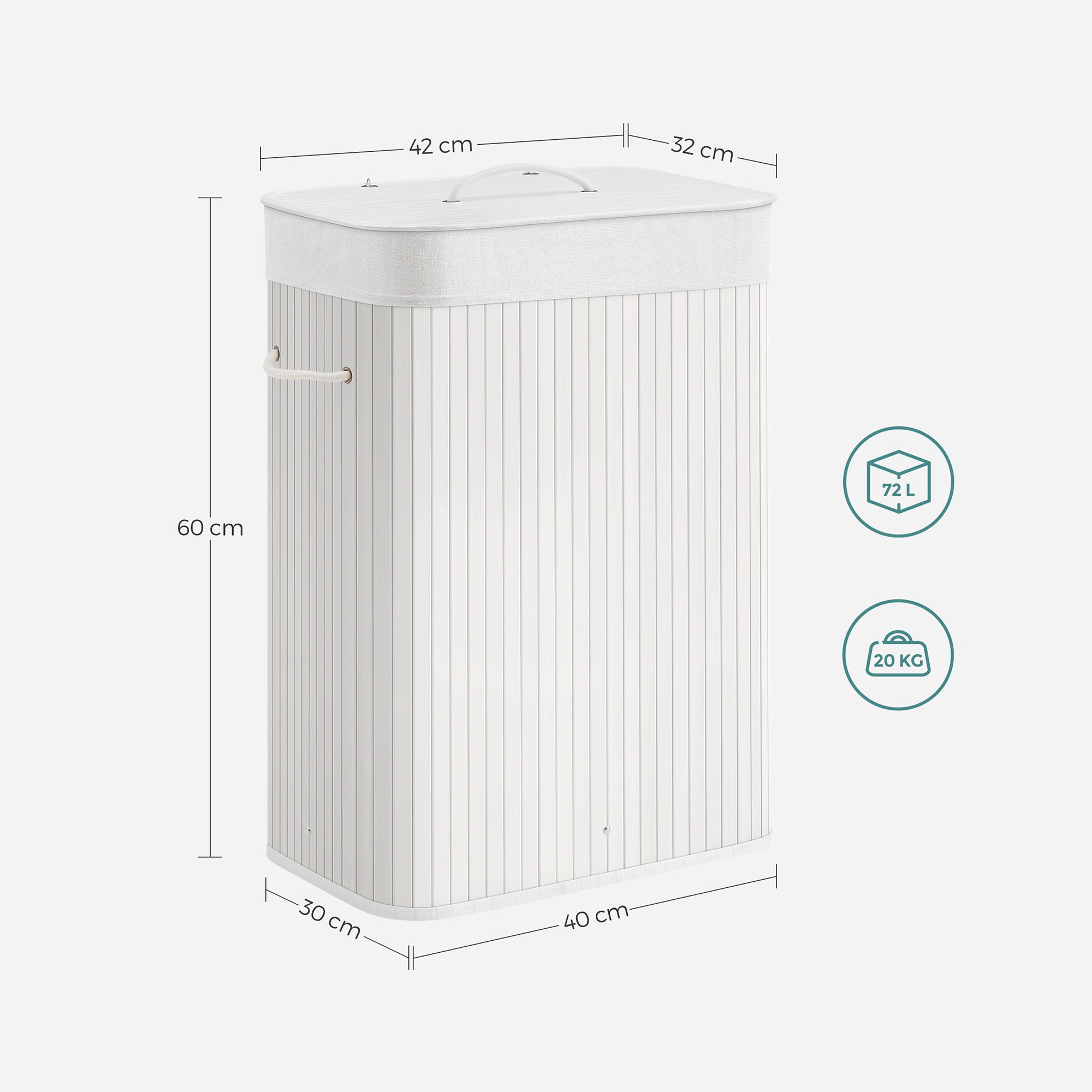 Wasmand – bamboe met katoenen zak – wit