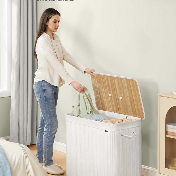 Wasmand met 3 compartimenten – Uitneembare waszak – Bamboe – 20 kg draagvermogen