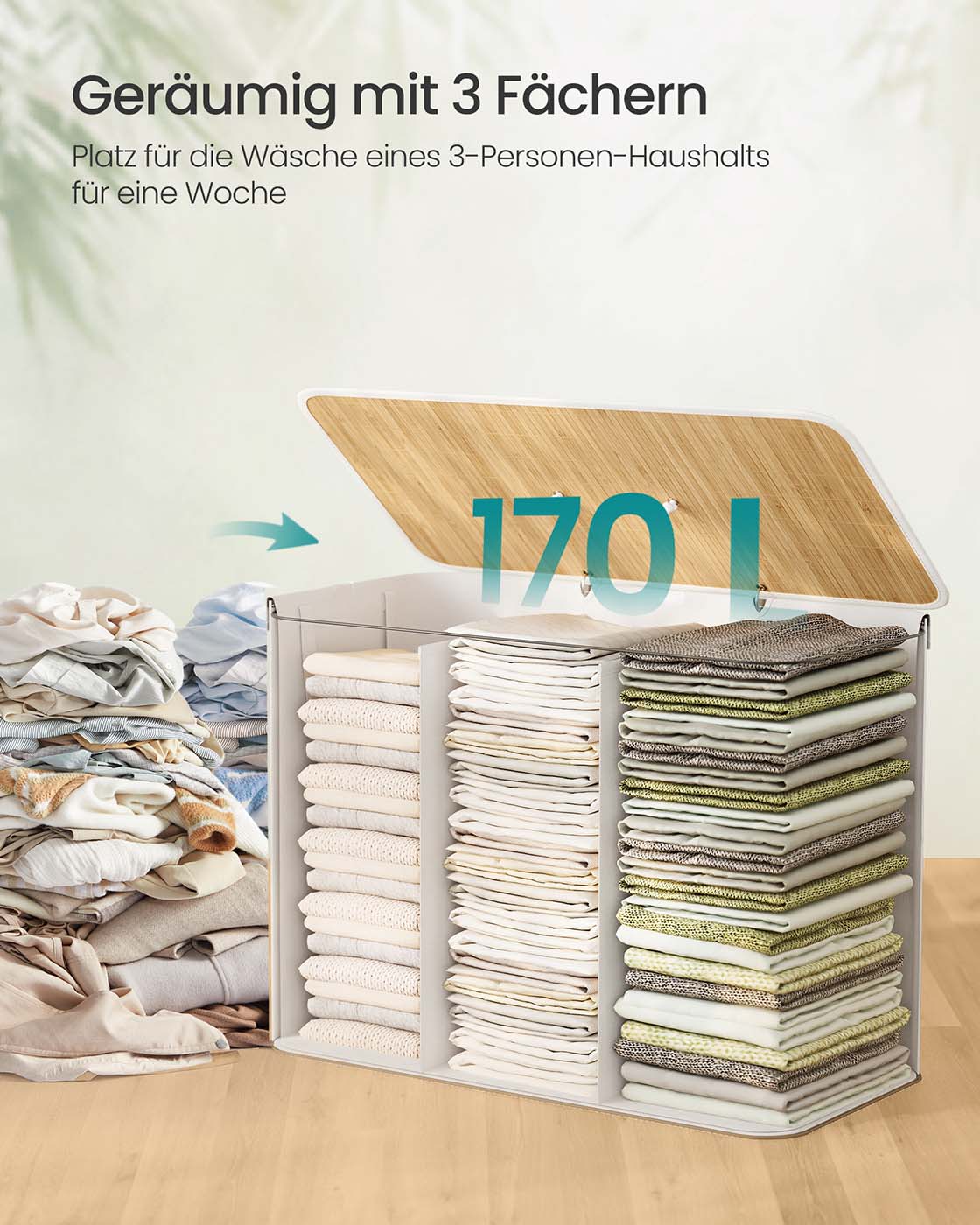 Wasmand met 3 compartimenten en uitneembare zak - Wit