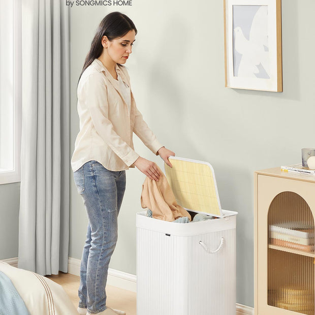 Wasmand met deksel – 95L – Bamboe – Met handgrepen – Opvouwbaar ontwerp