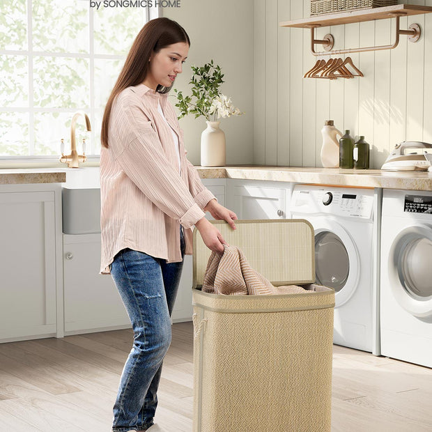 Wasmand – 90 Liter – Bamboe – Met deksel – Machinewasbare waszak