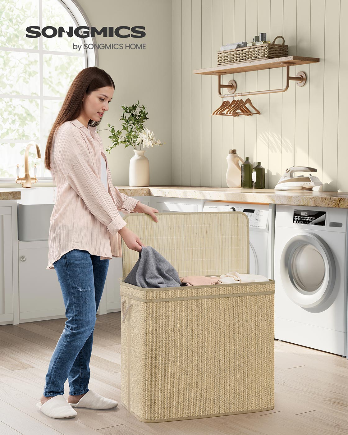 Wasmand – 170 Liter – 3 Compartimenten – Naturel