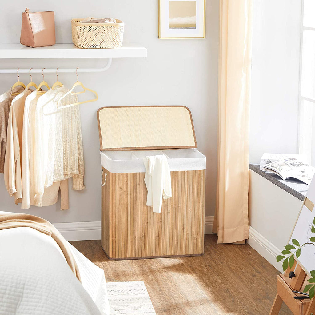 Wasmand - Met 3 vakken - Uitneembare zakken - Naturel