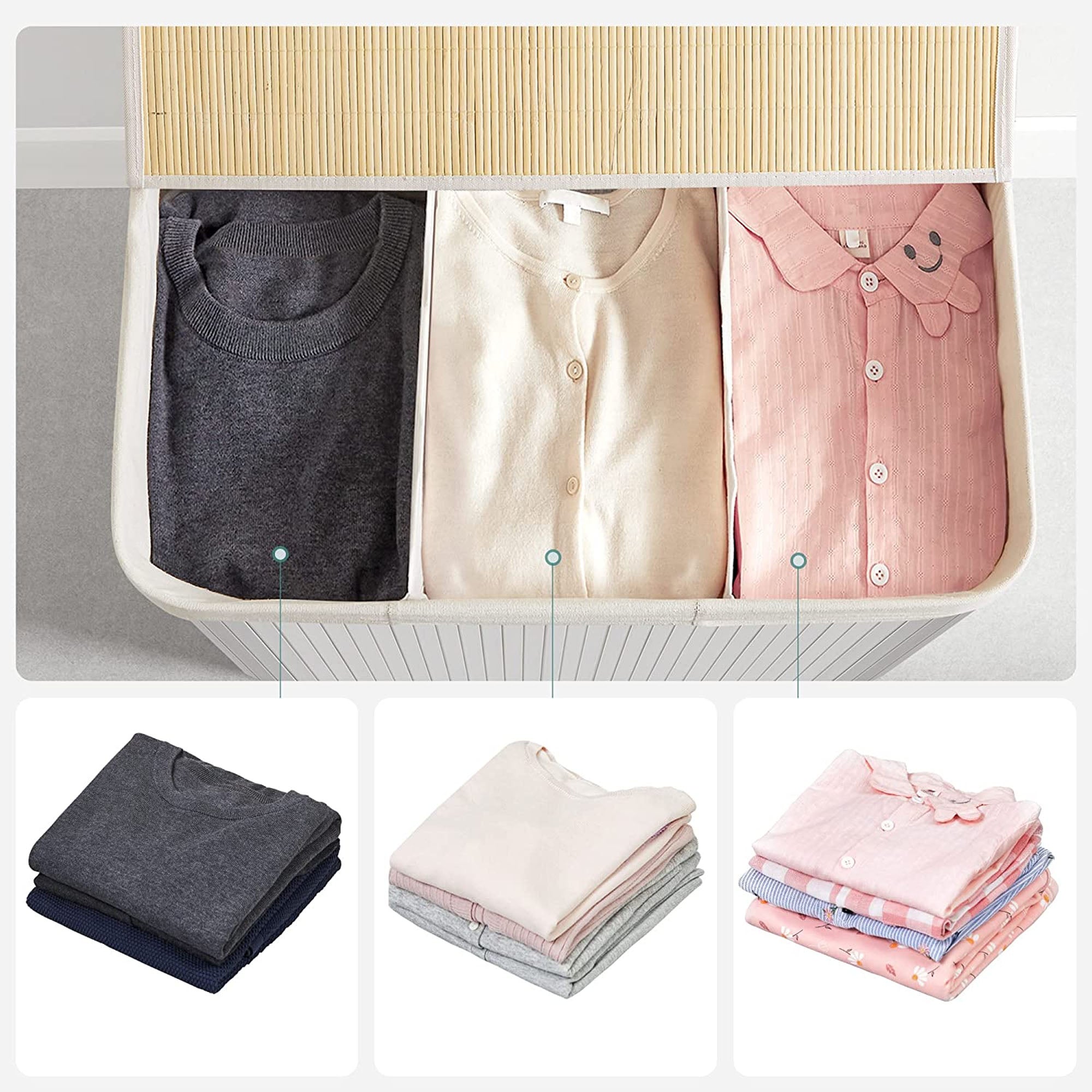 Wasmand – Met 3 compartimenten – Bamboe – Naturel