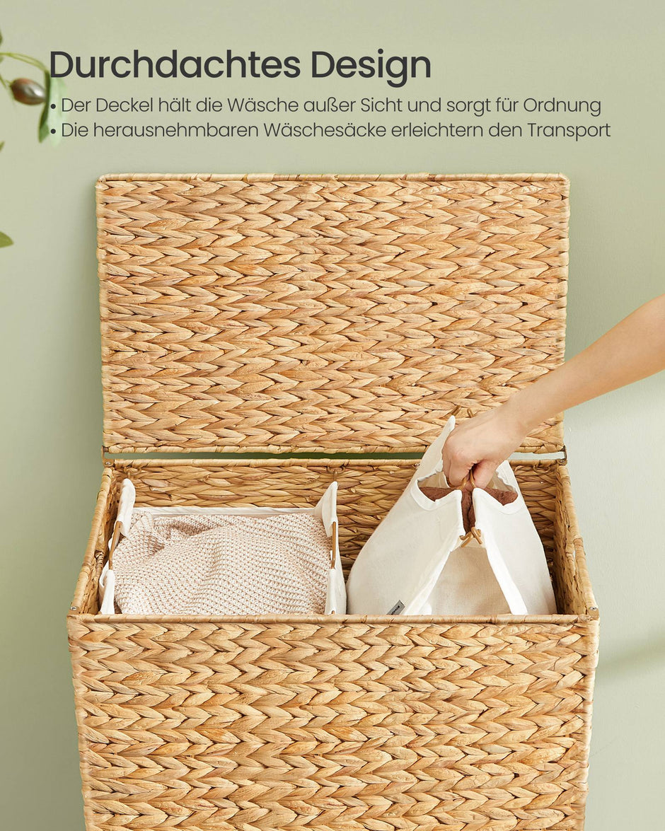 Wasmand - 2 Vakken - 130 Liter - Waterhyacint - Naturel