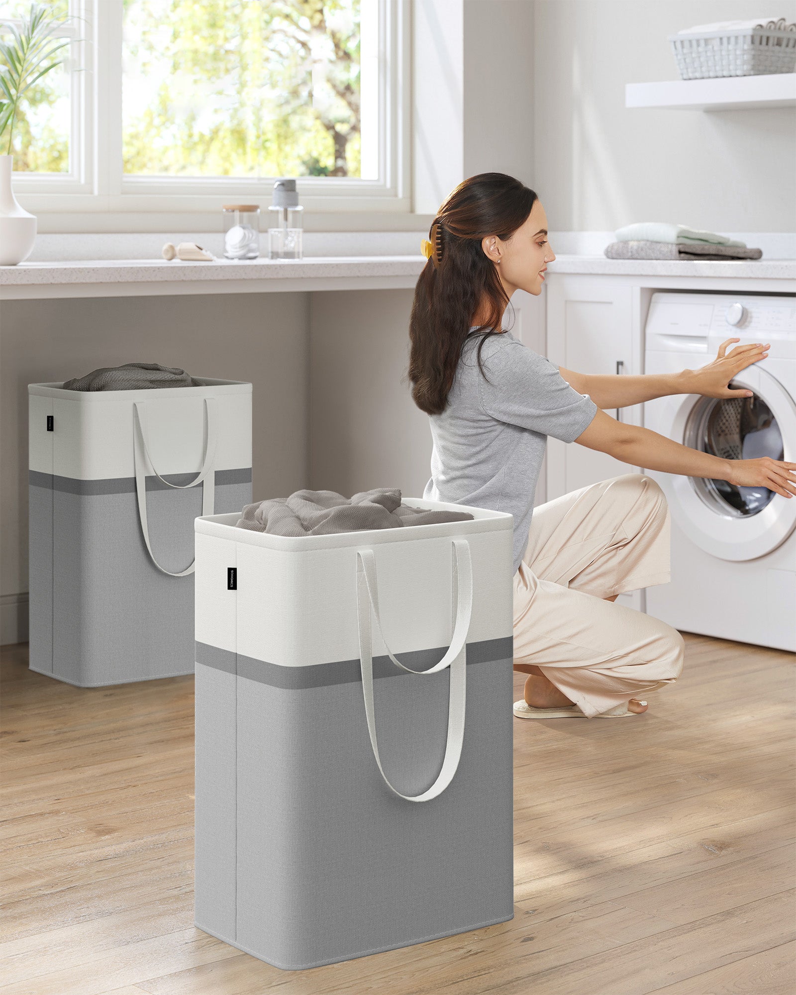 Wasmandenset 2x 75L met handvatten duifgrijs