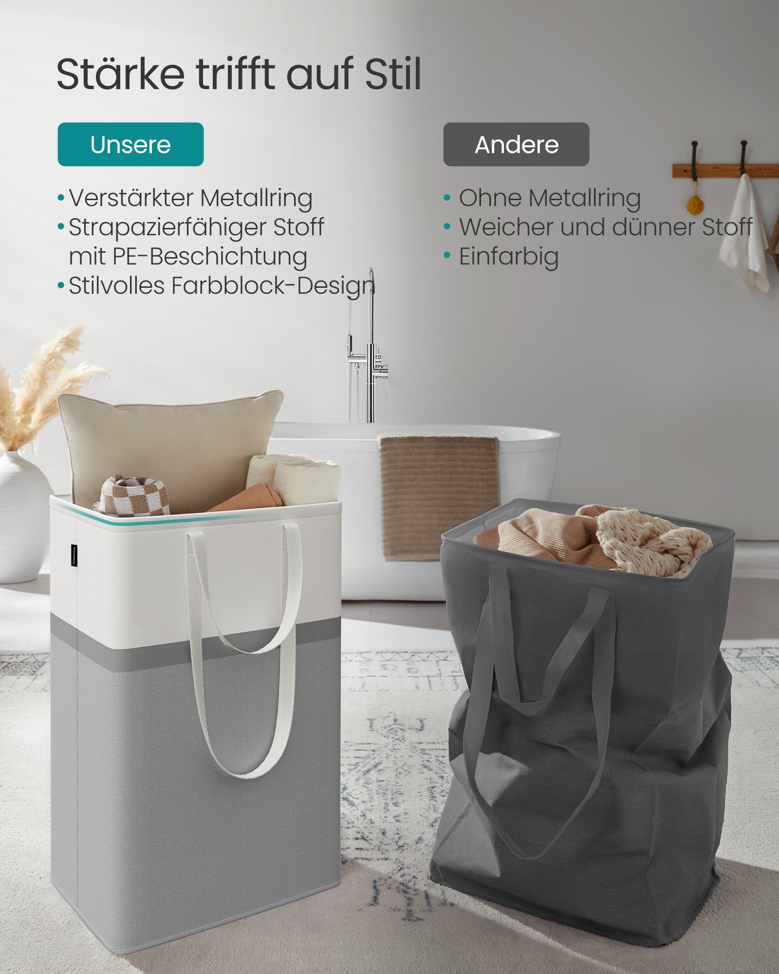 Wasmandenset 2x 75L met handvatten duifgrijs