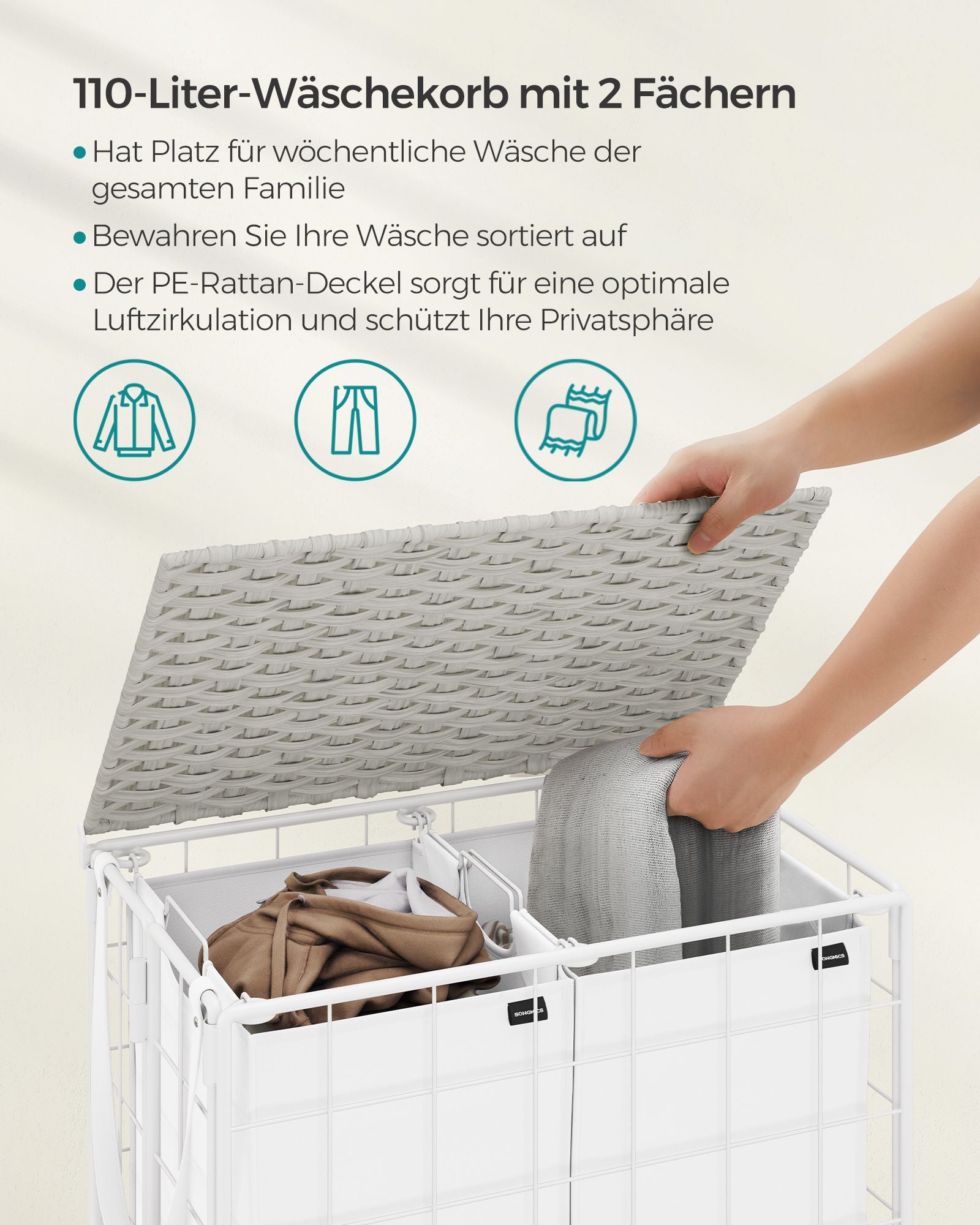 Wasmand – met 2 binnenzakken – wolkwit