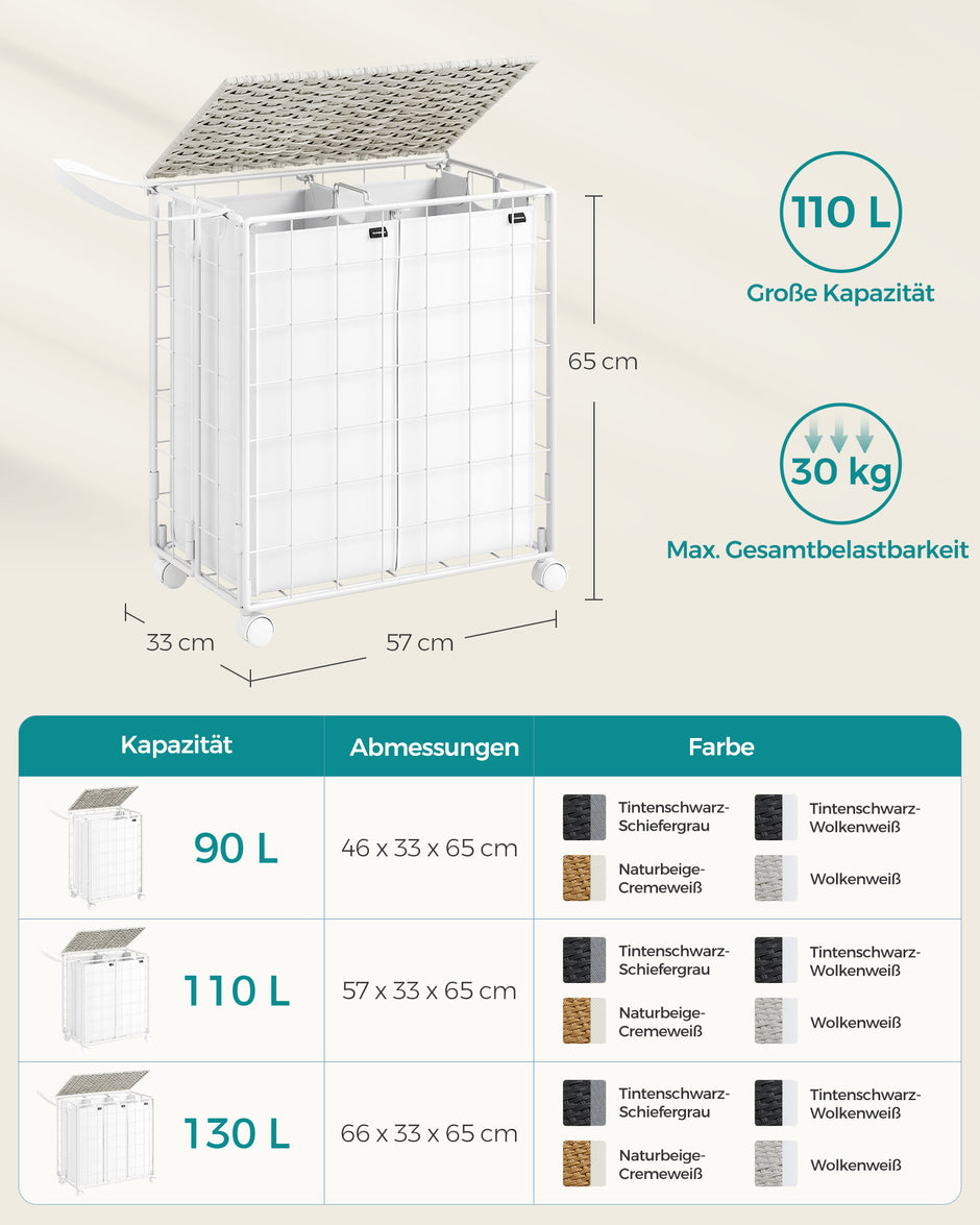 Wasmand – met 2 binnenzakken – wolkwit