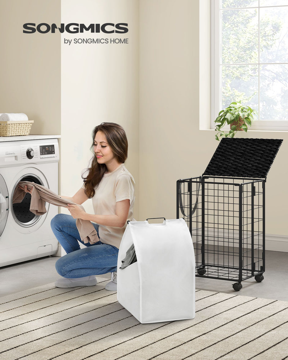 Wasmand met 90L – Uitneembare binnenzak – Met deksel – Met wielen