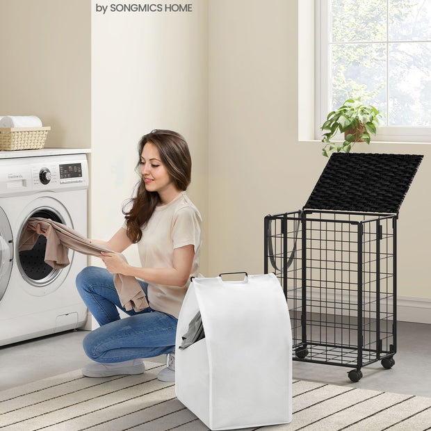 Wasmand met 90L – Uitneembare binnenzak – Met deksel – Met wielen