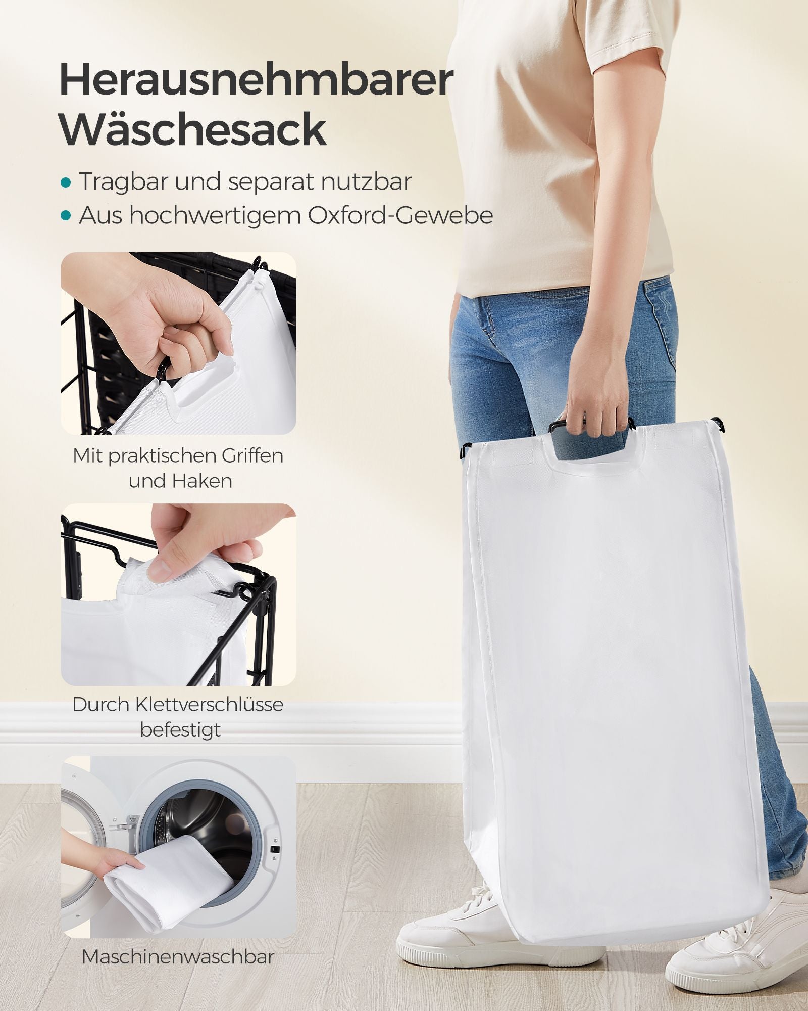 Wasmand met 90L – Uitneembare binnenzak – Met deksel – Met wielen