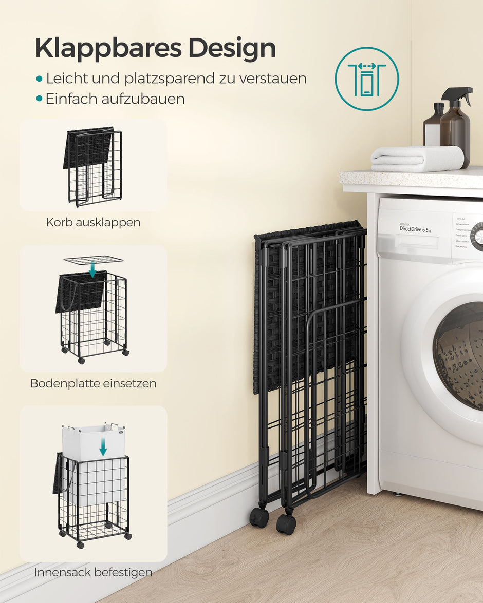 Wasmand met 90L – Uitneembare binnenzak – Met deksel – Met wielen