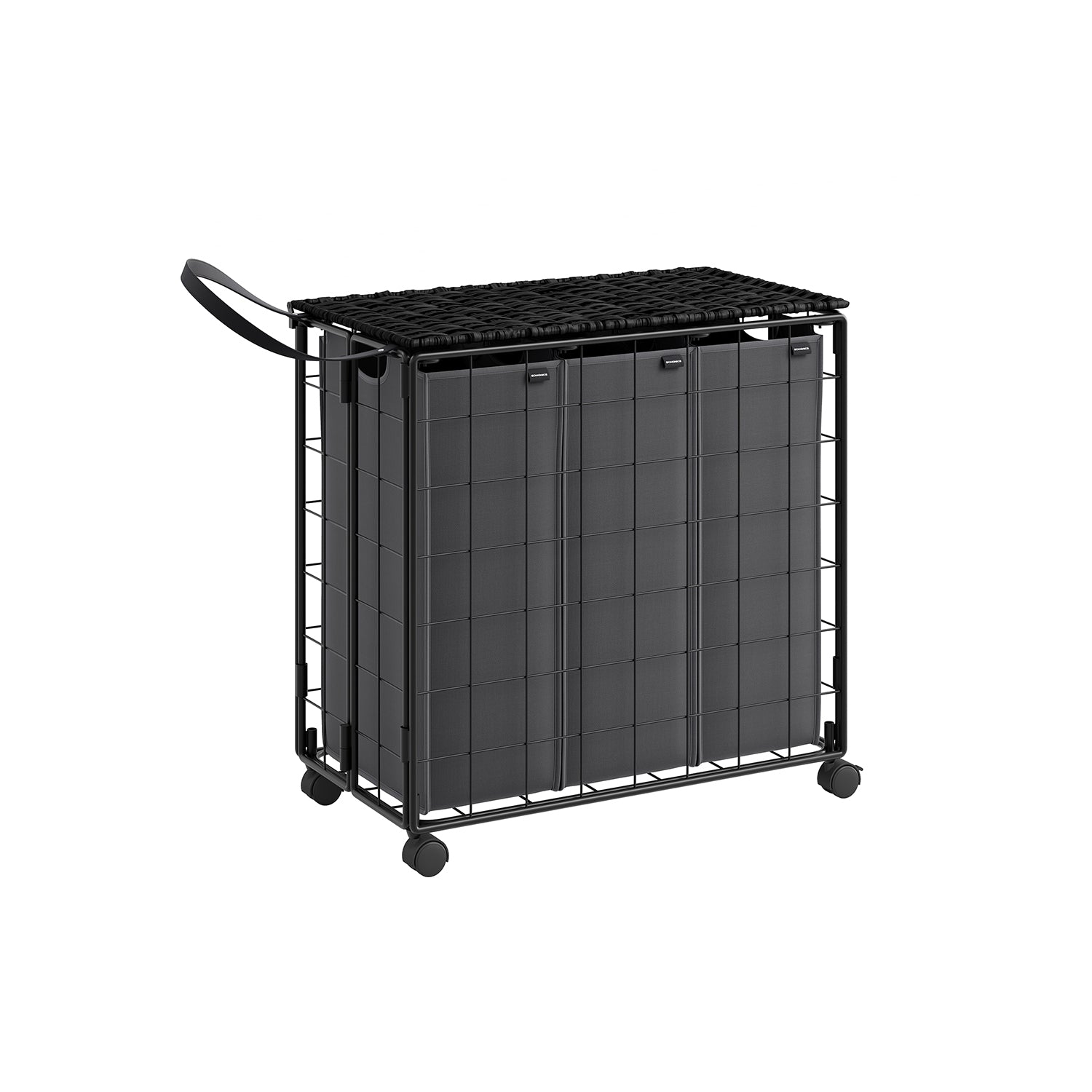 Wasmand – 130 L – afneembaar – met wielen – inktzwart-leigrijs