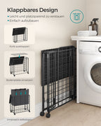 Wasmand – 130 L – afneembaar – met wielen – inktzwart-leigrijs