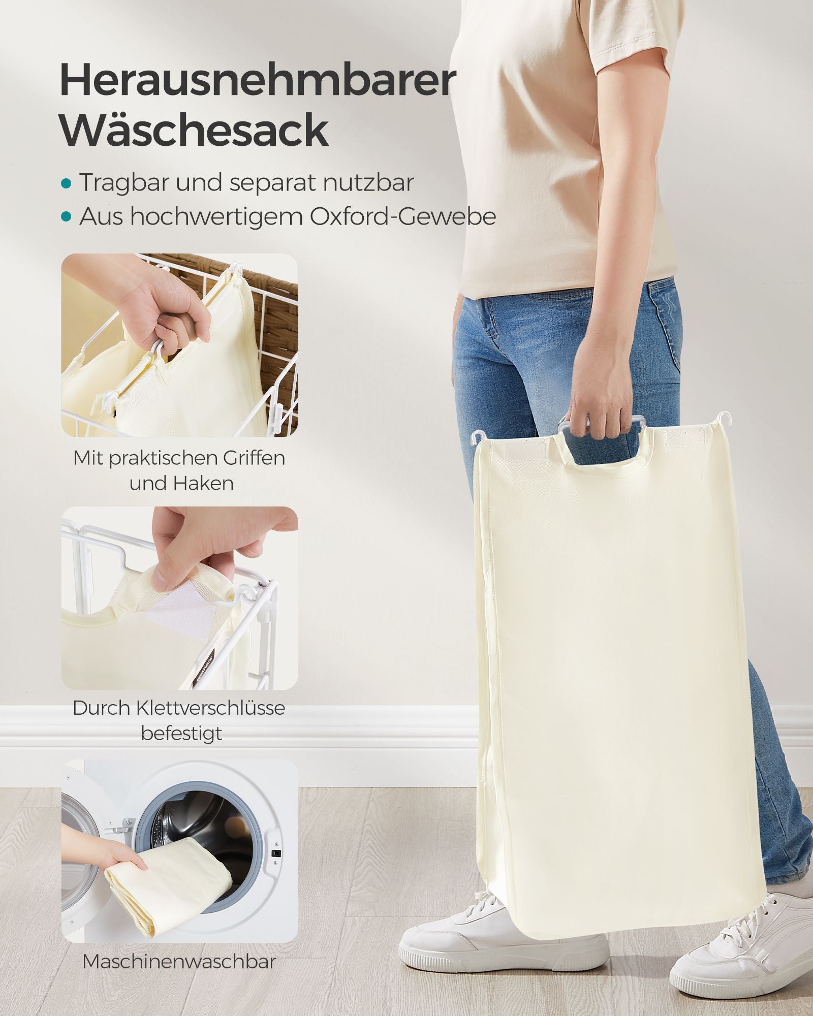 Wasmand op wielen – Stijlvol en praktisch – Naturel beige-crème wit