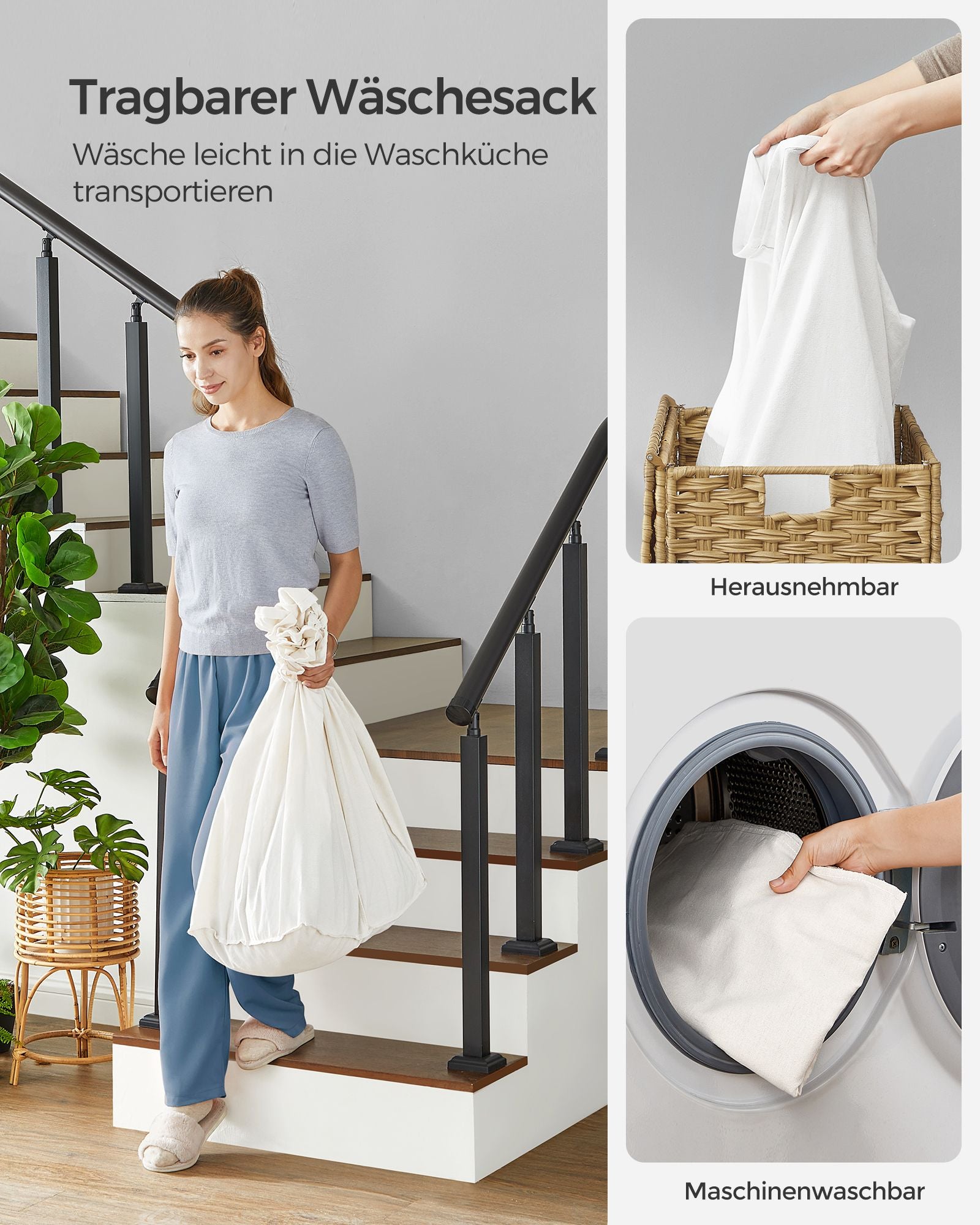 Wasmand – afneembaar deksel – naturel kleur