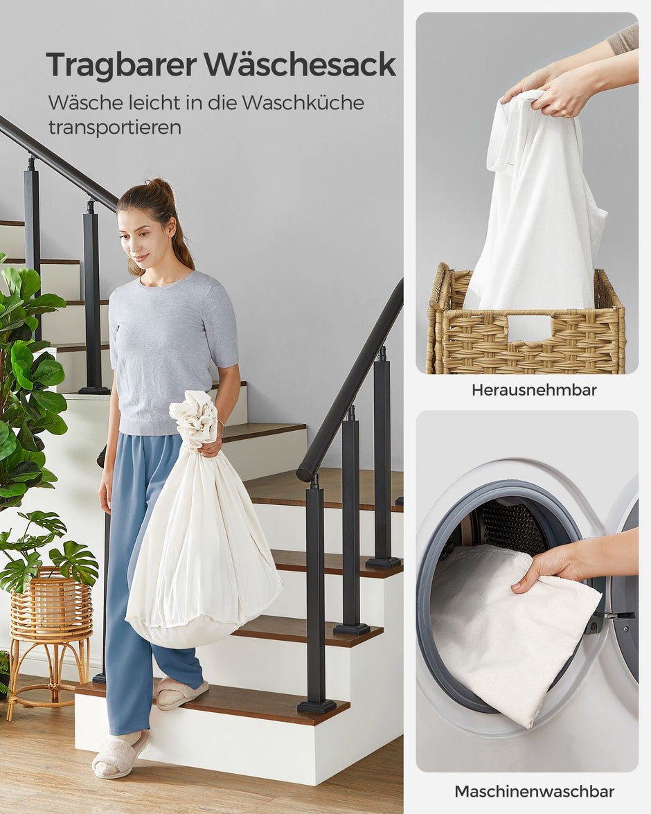 Wasmand – afneembaar deksel – naturel kleur