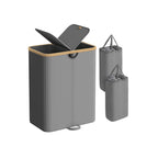 Wasmand met deksel en twee compartimenten leigrijs-natuurbeige